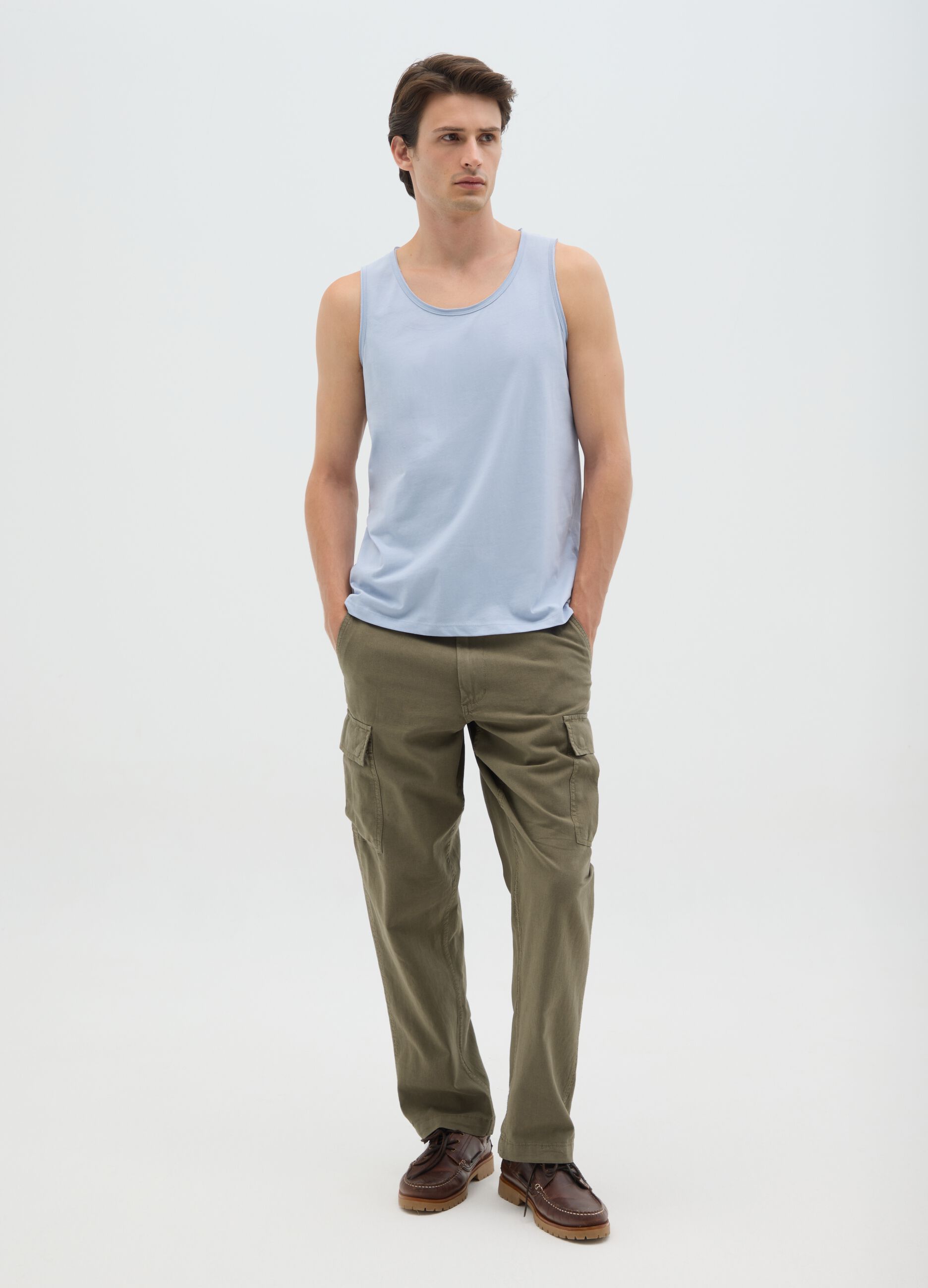 Canotta da uomo in puro cotone azzurro regular fit