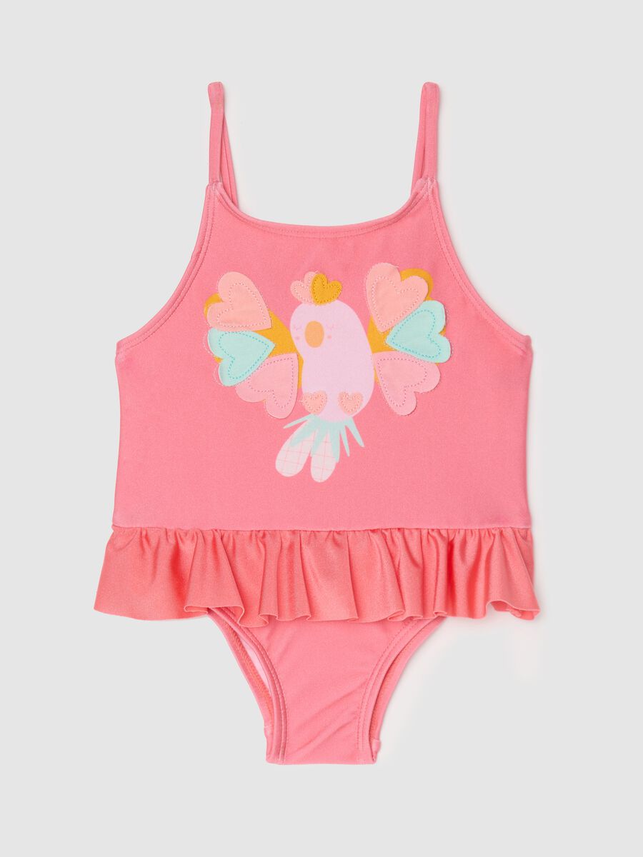 One-piece girls’ costume in stretch pink fabric_0