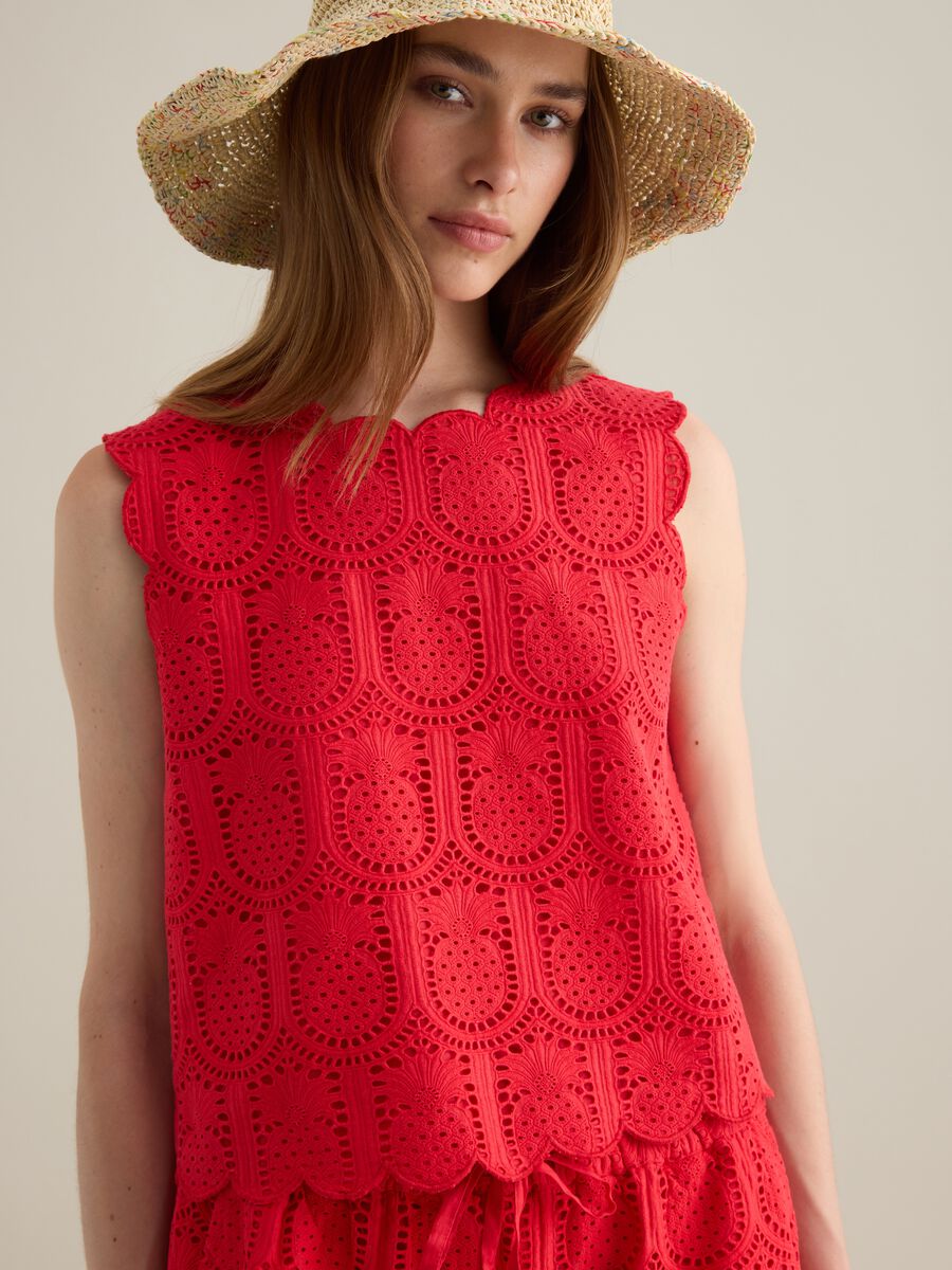 Women's pure cotton red top with regular fit_0