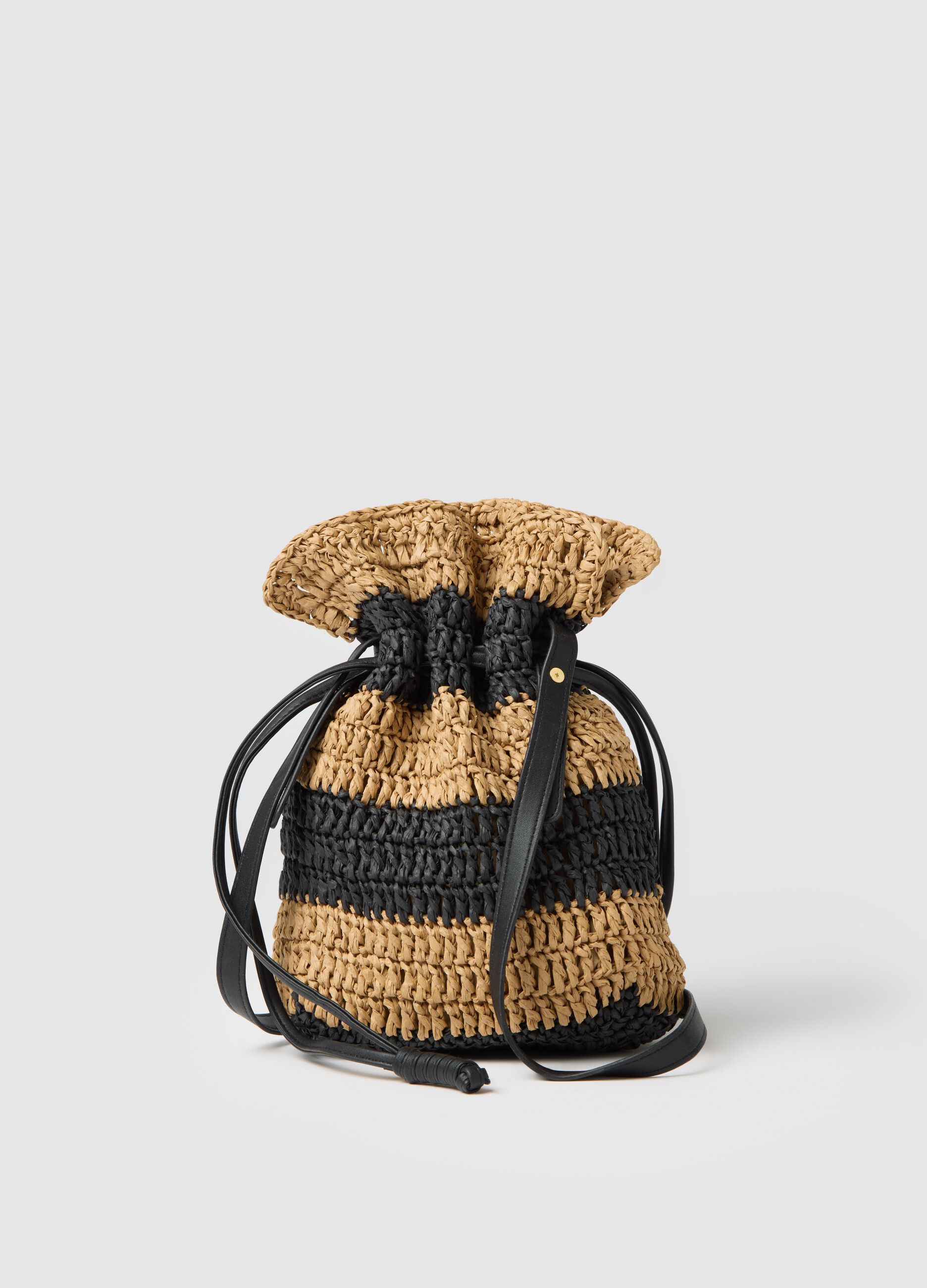 Women's multicolour woven raffia bucket backpack