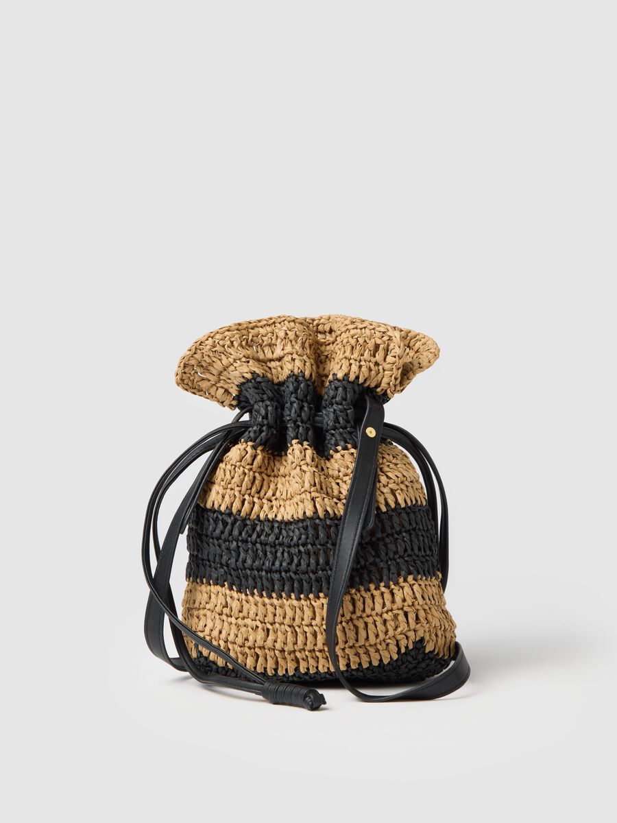 Women's multicolour woven raffia bucket backpack_0