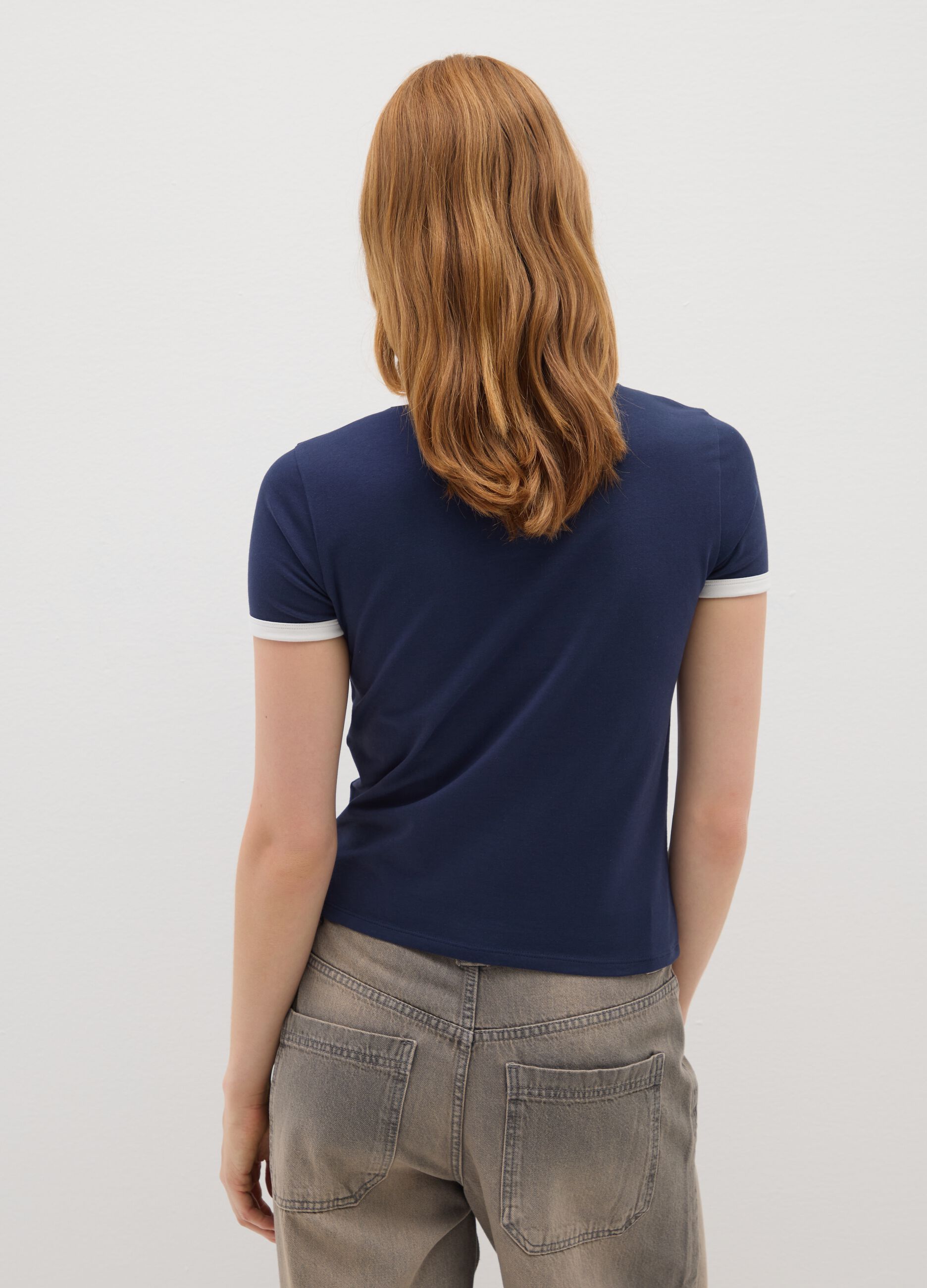 T-shirt in cotone elasticizzato blu regular fit