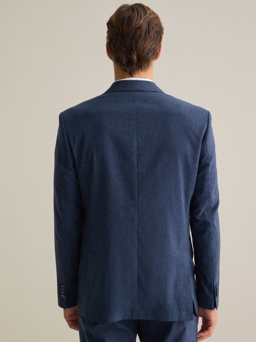 Men's Blue Linen Blend Slim Fit Blazer_2