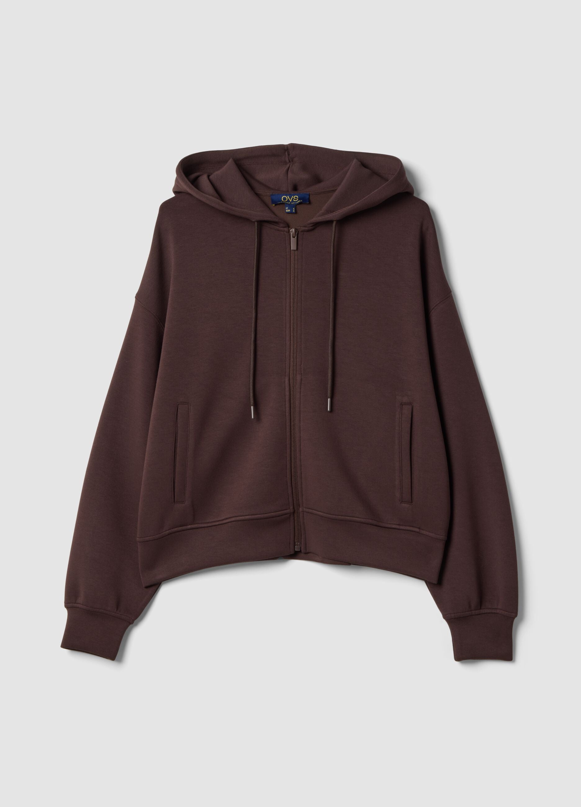 Felpa marrone in modal elasticizzato con cappuccio regular fit