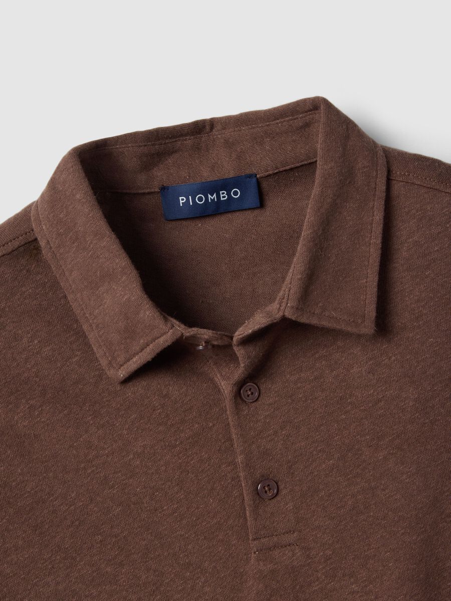 Polo in misto lino e cotone marrone regular fit_5