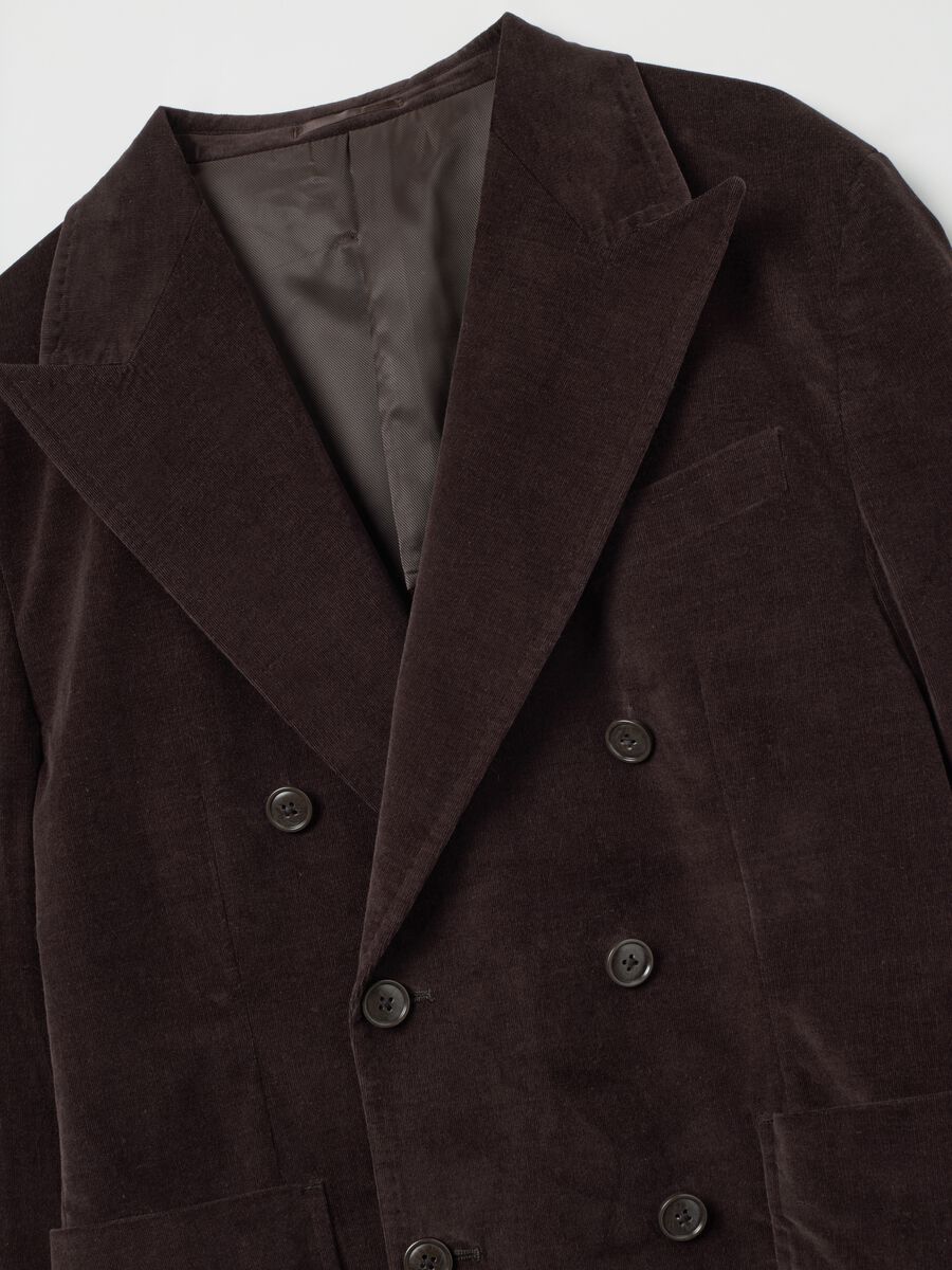 Blazer marrone in misto cotone e velluto a coste slim fit_5