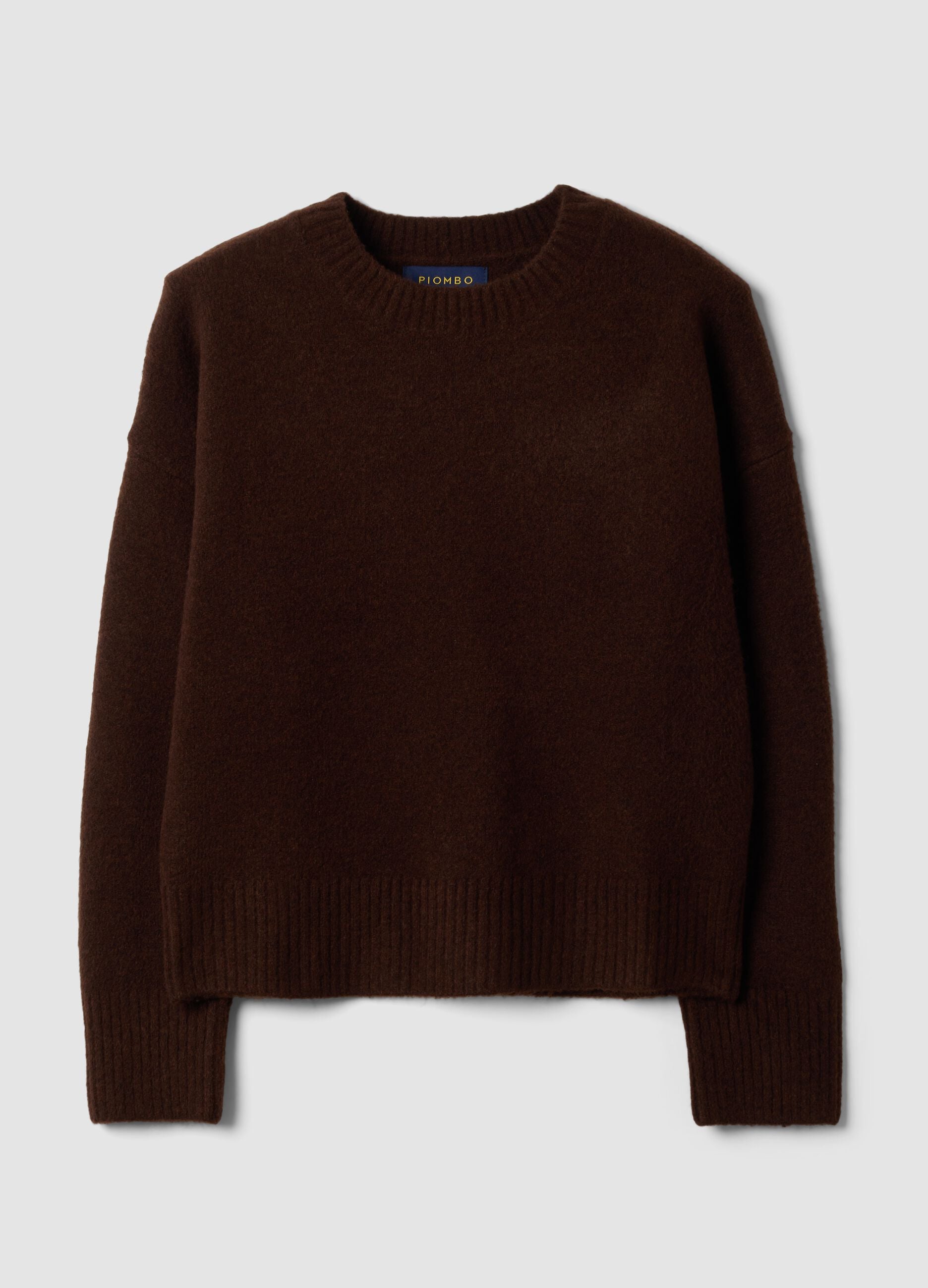 Dark brown crew-neck stretch wool jumper