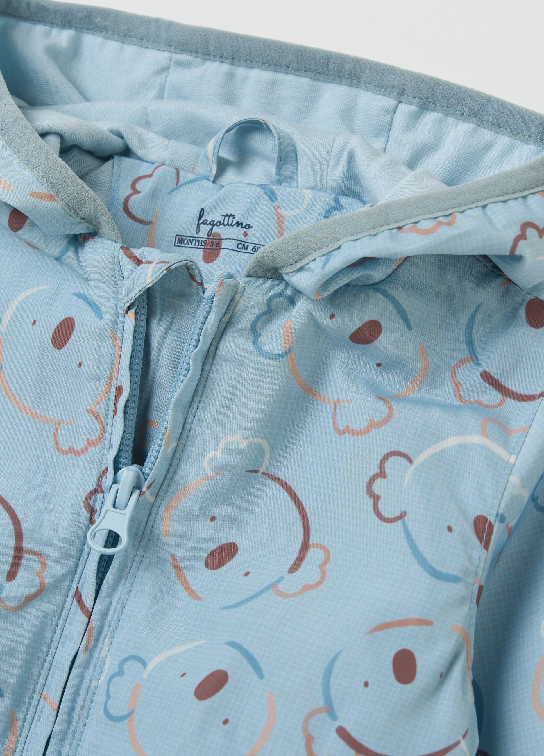 Waterproof jacket with hood and koala print