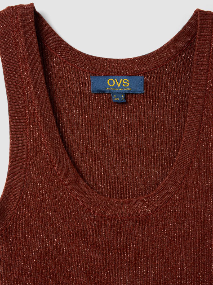 Brown viscose blend fitted tank top_5