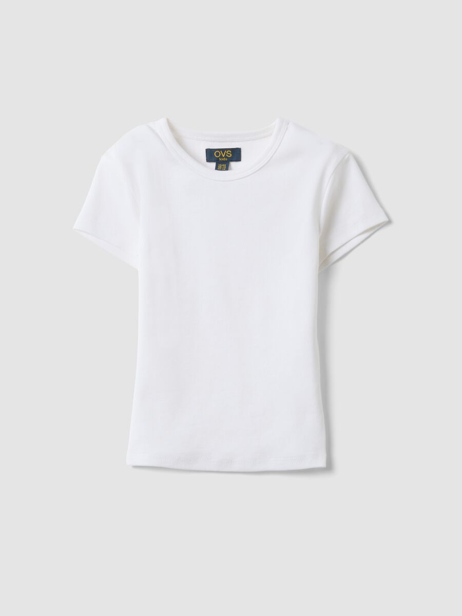 Girls&rsquo; white fitted stretch cotton T-shirt_0