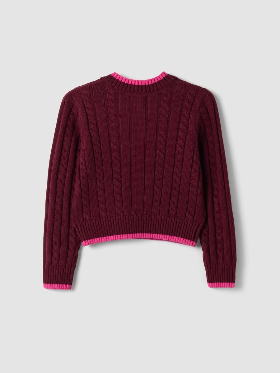 Maglia rossa in puro cotone a trecce con scollo a V per bambina_1