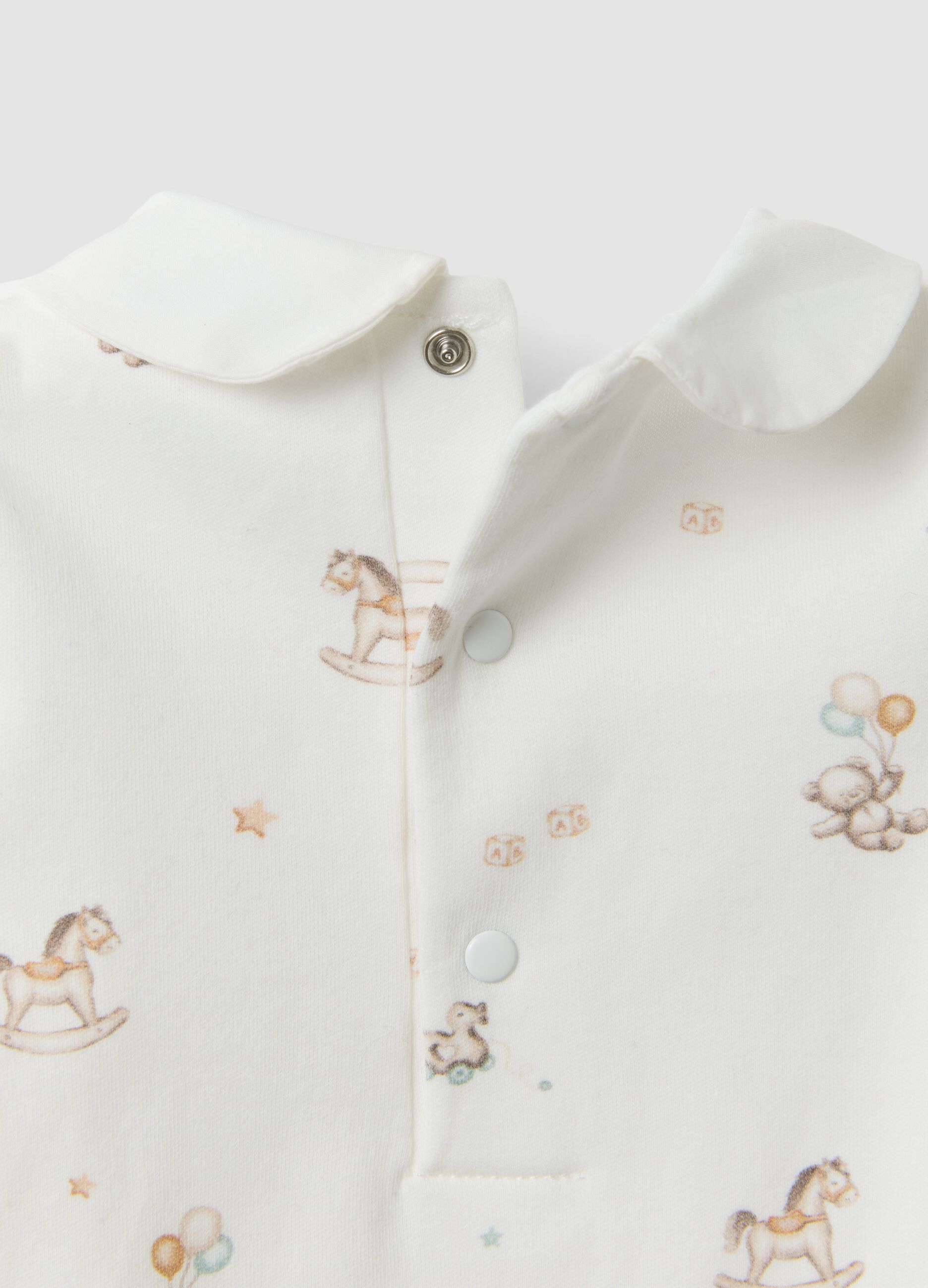White organic cotton baby bodysuit with collar