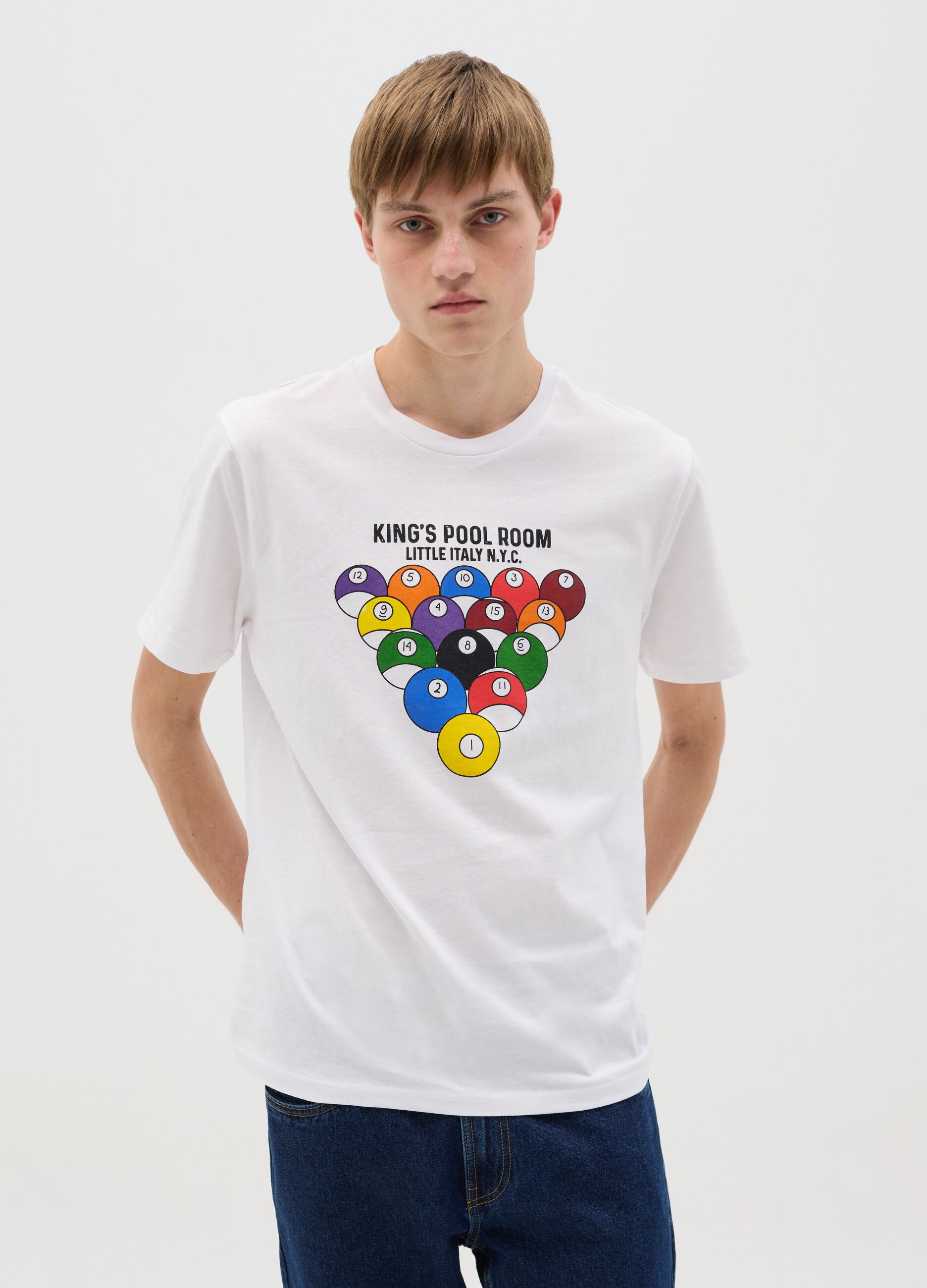 Cotton T-shirt with bowling balls print
