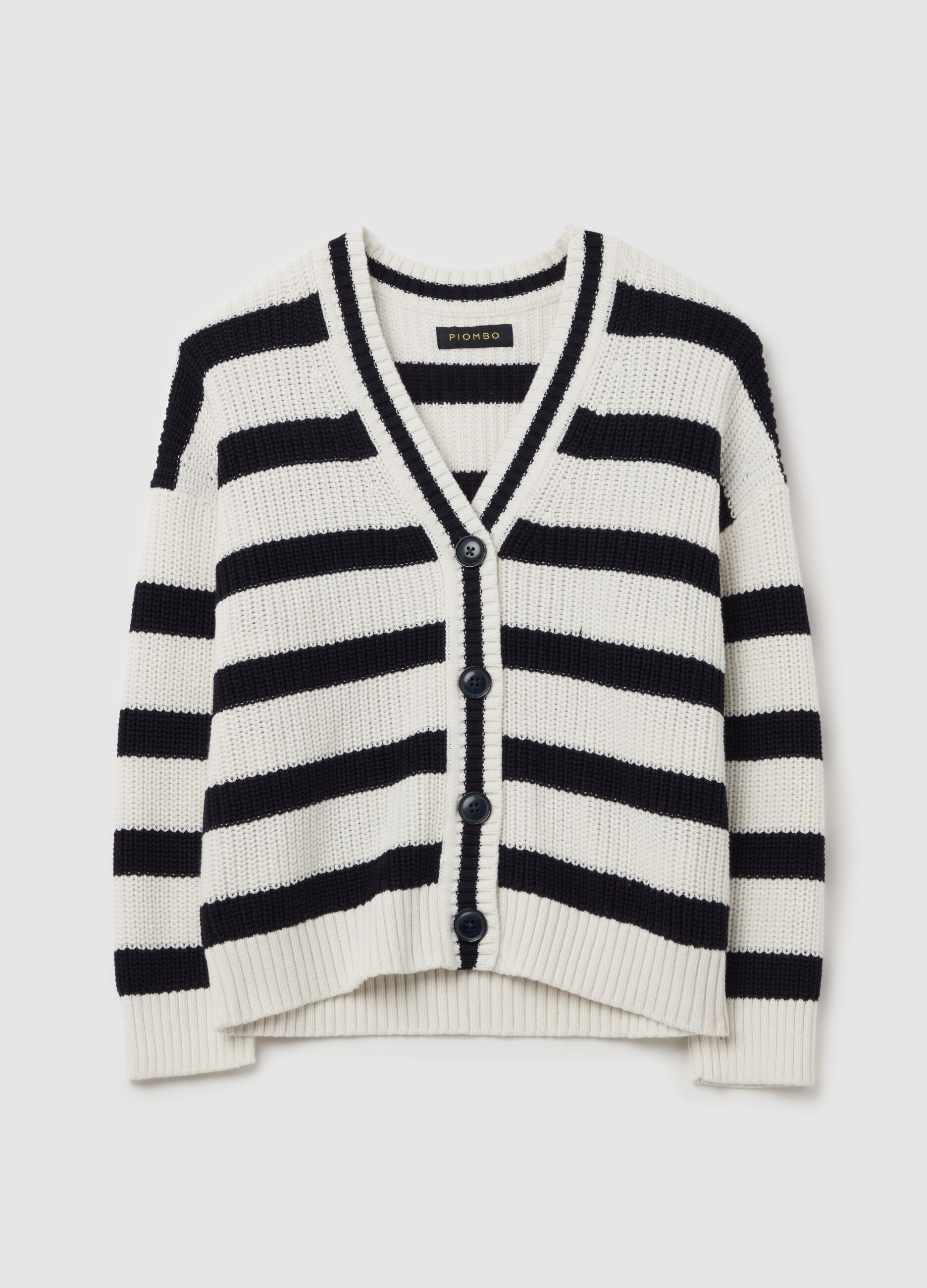 Cardigan tricot a righe con scollo a V