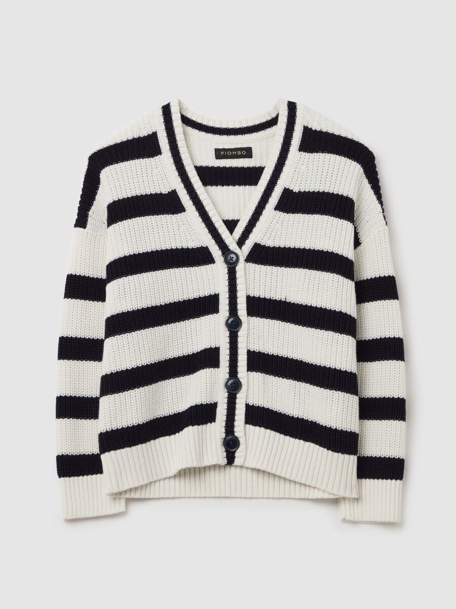 Striped knit cardigan with V neck_4