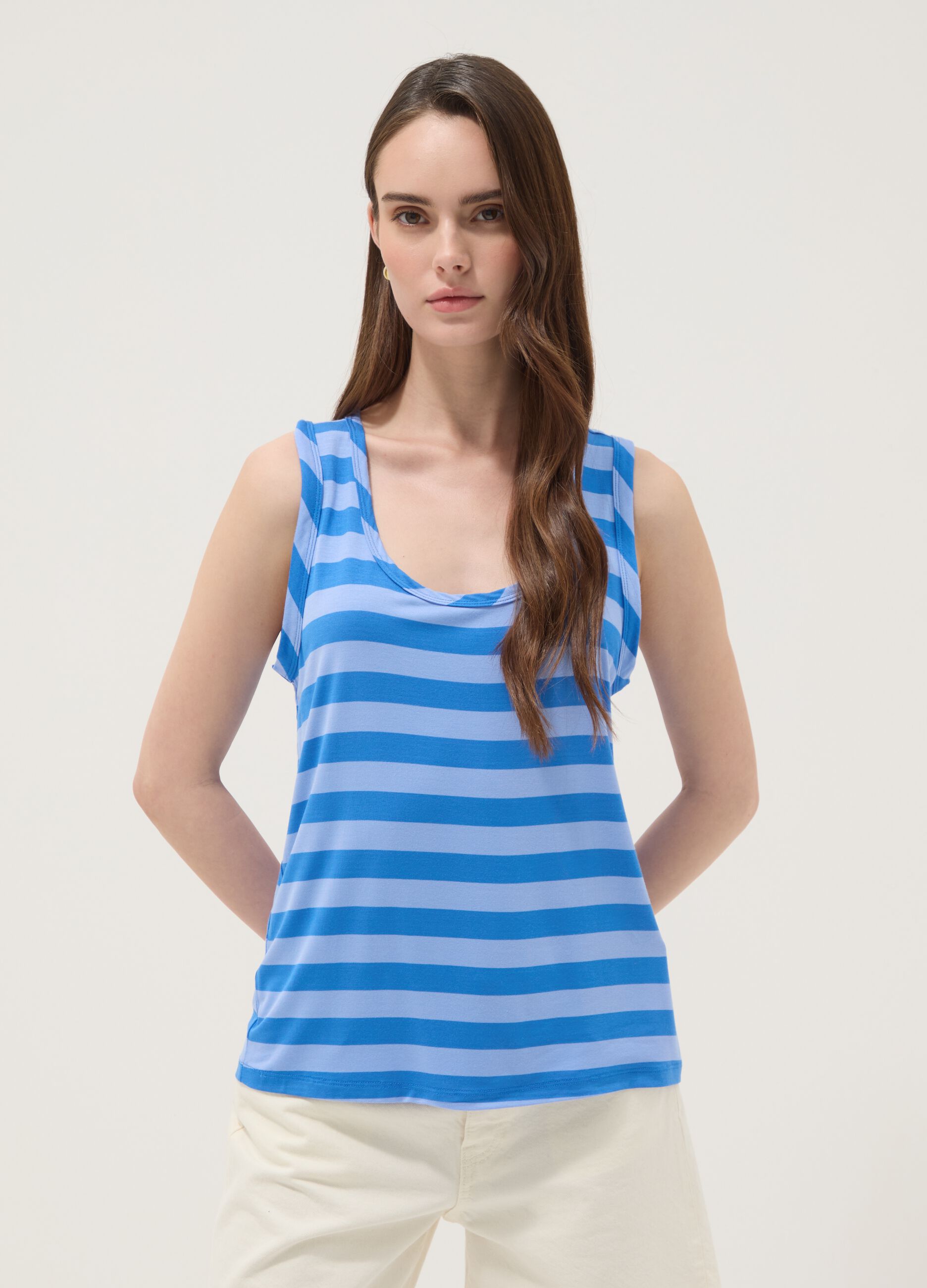 Blue striped stretch viscose tank top