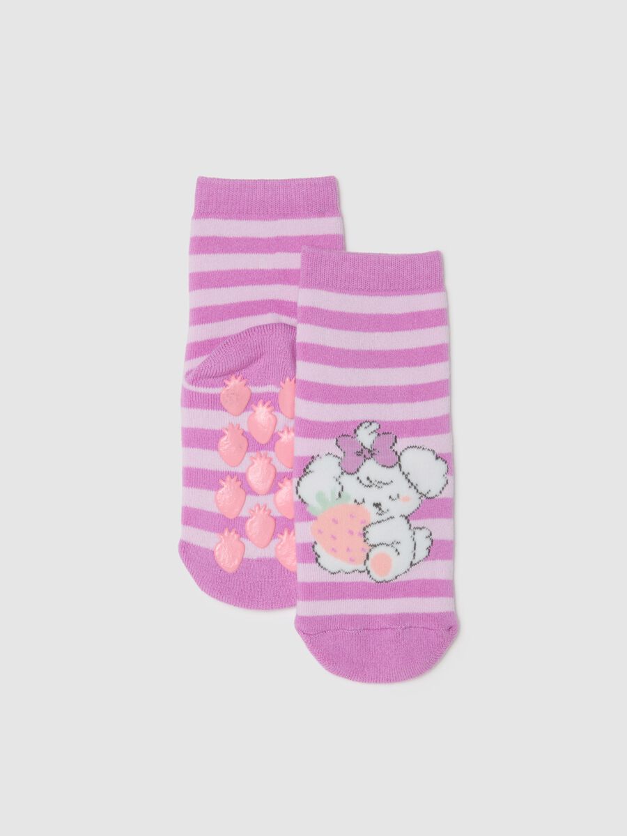 Girl's short multicolour striped cotton blend socks with print_0