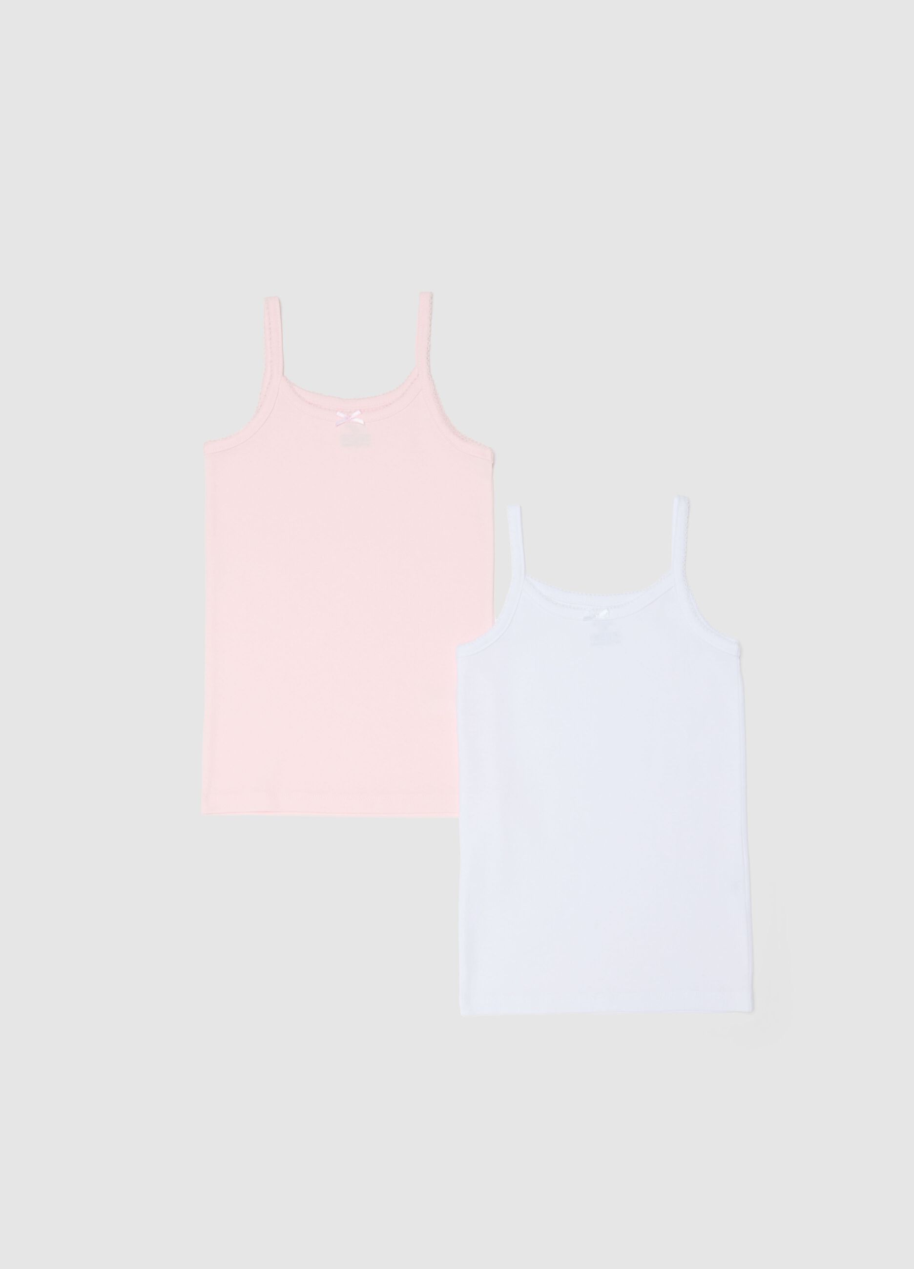 Twin pack of girls' multi-colour pure cotton vests in regular fit