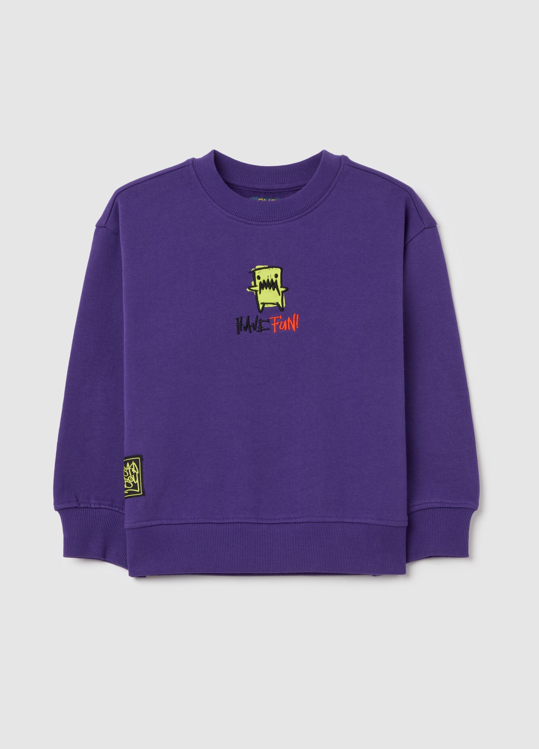 French terry sweatshirt with monster embroidery