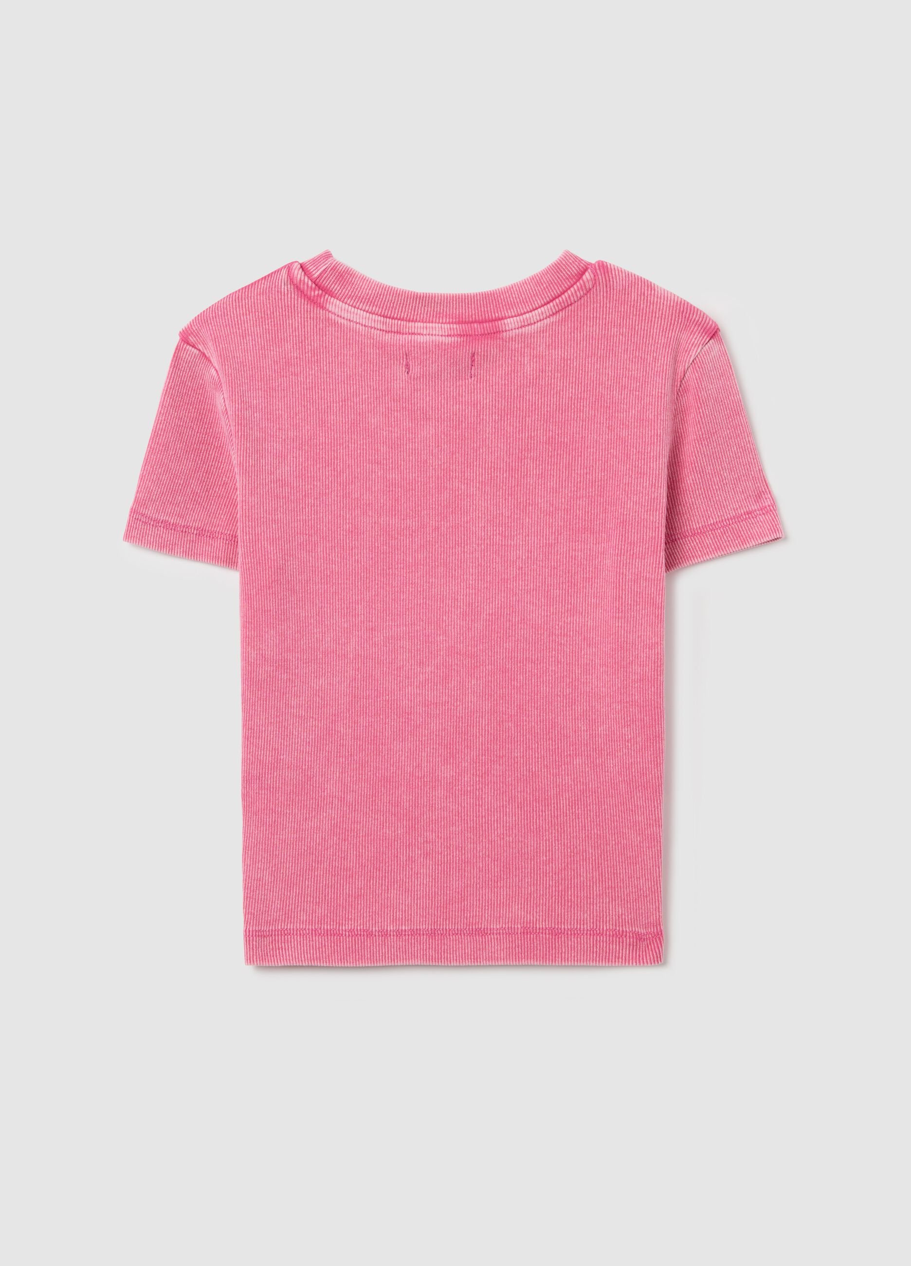 T-shirt a costine con scollo rotondo