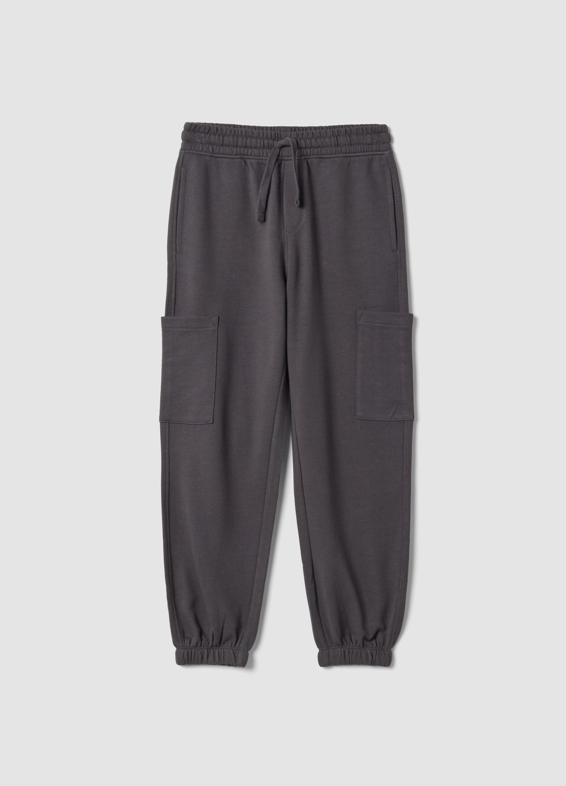 Pantaloni jogger grigi in puro cotone con tasche cargo relaxed fit