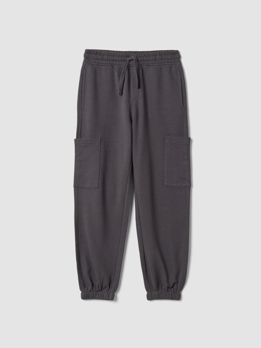 Pantaloni jogger grigi in puro cotone con tasche cargo relaxed fit_0