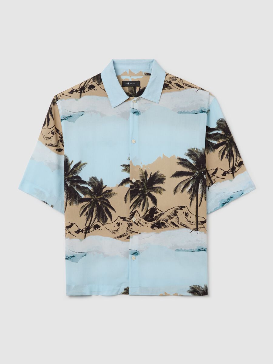 Men's short-sleeved, oversized multi-coloured 100% viscose shirt with print_4