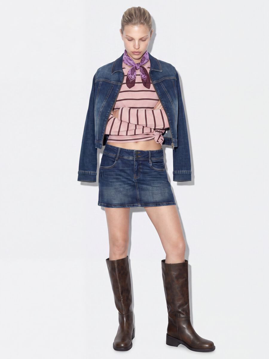 Mini gonna blu in denim di cotone elasticizzato_0