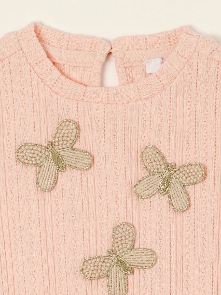 Baby girls&rsquo; pink short-sleeved cotton-blend T-shirt with appliqu&eacute; details_1