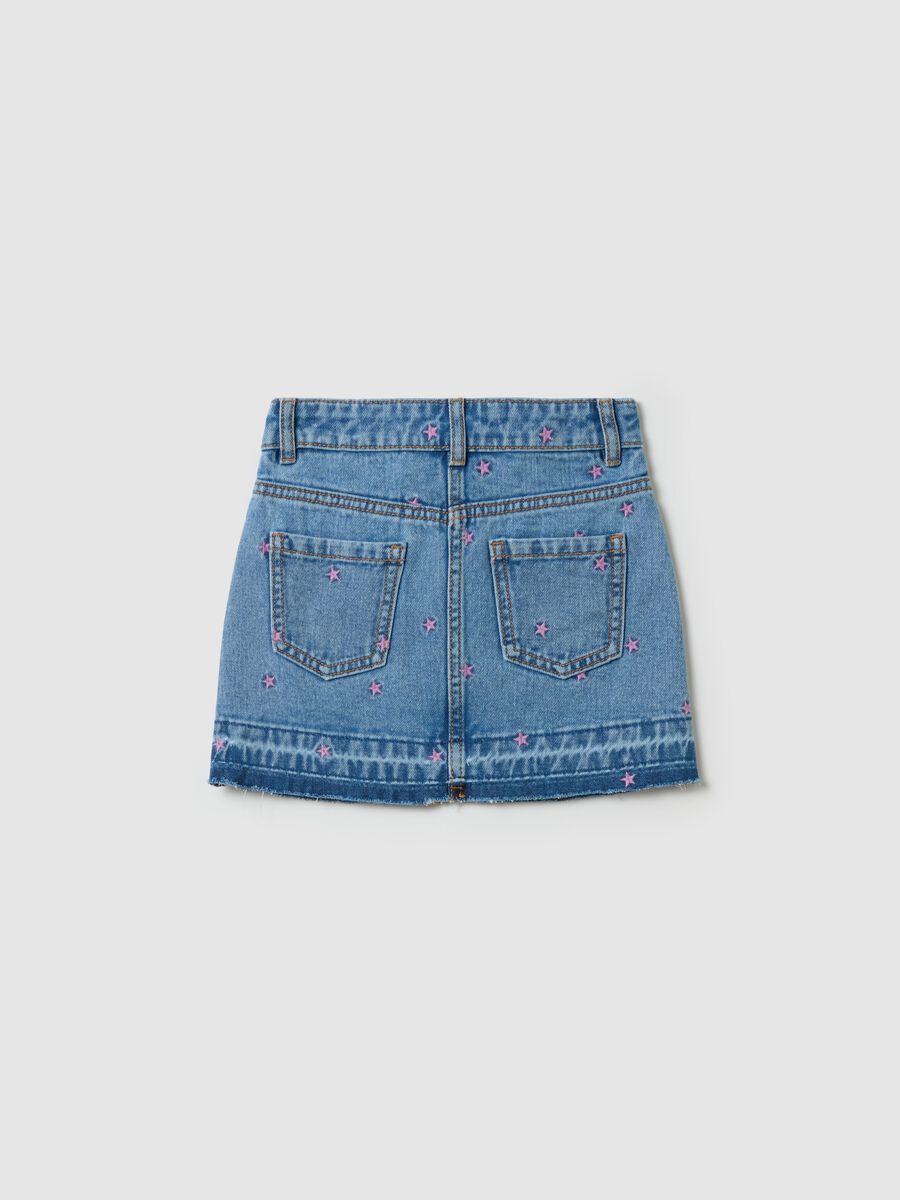Denim miniskirt with stars embroidery_1