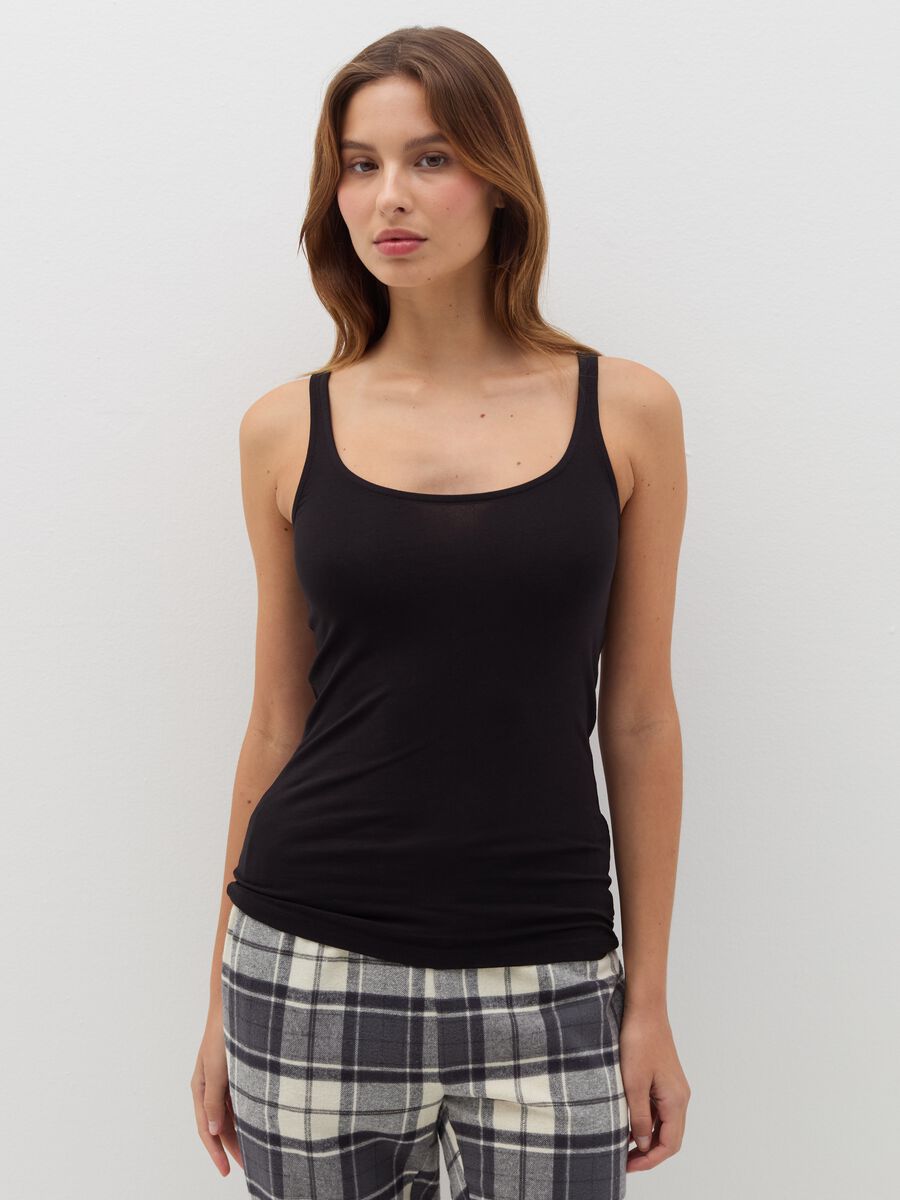 Canottiera basic in cotone stretch nera_1