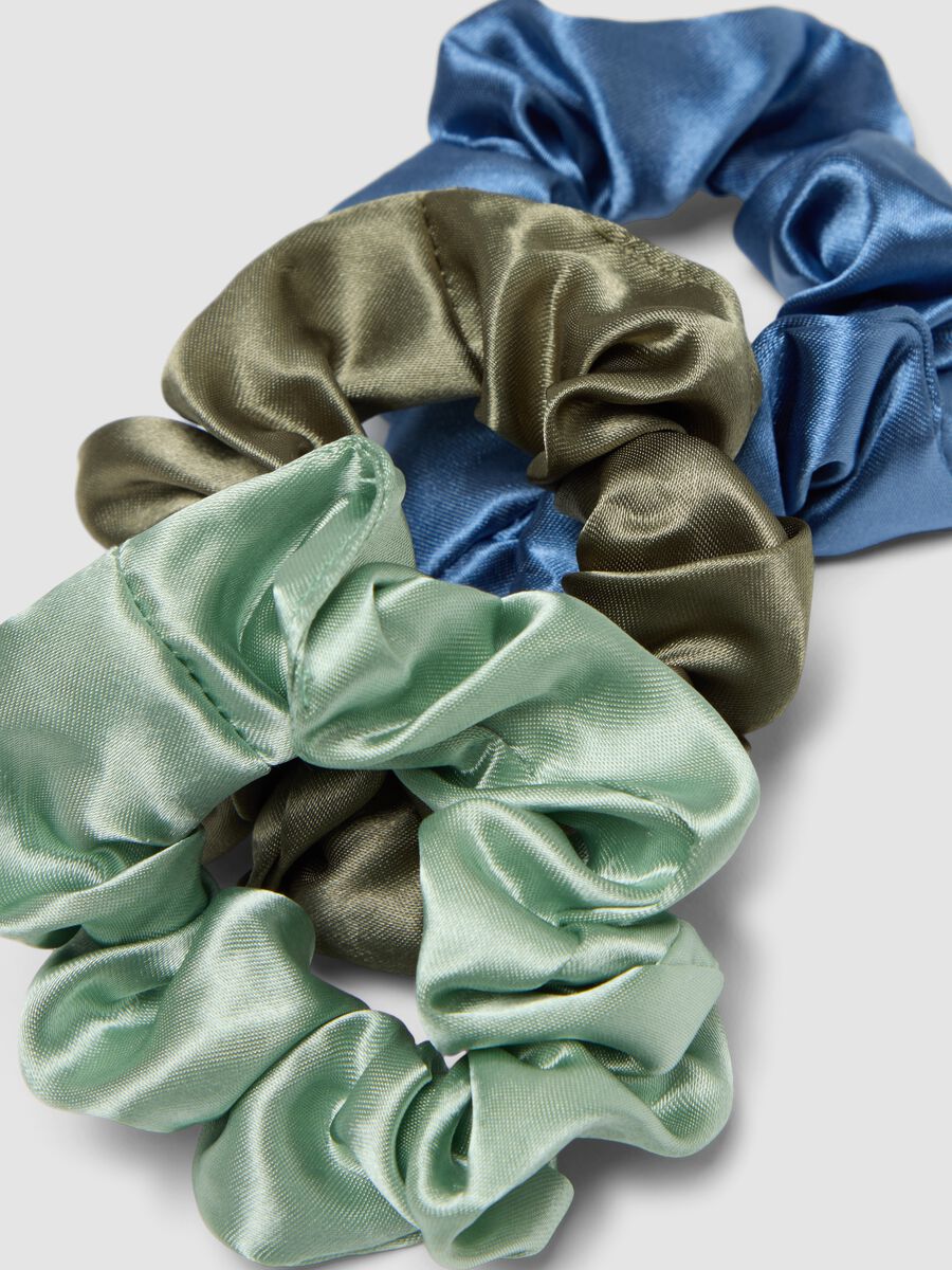 SINCERELY HAIR Medium satin scrunchies 3-piece set Blue & Green_1
