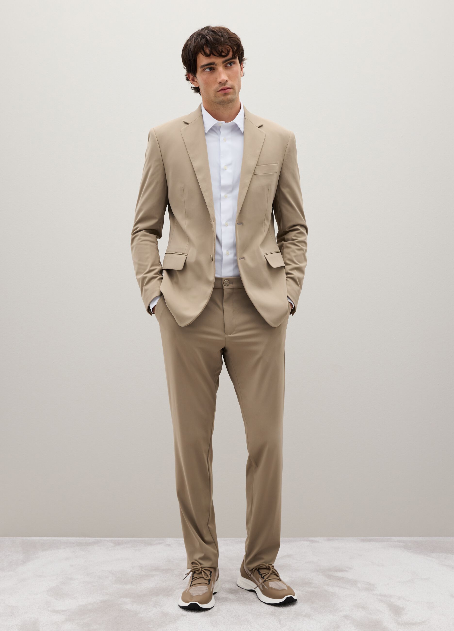 Blazer in tessuto elasticizzato beige slim fit