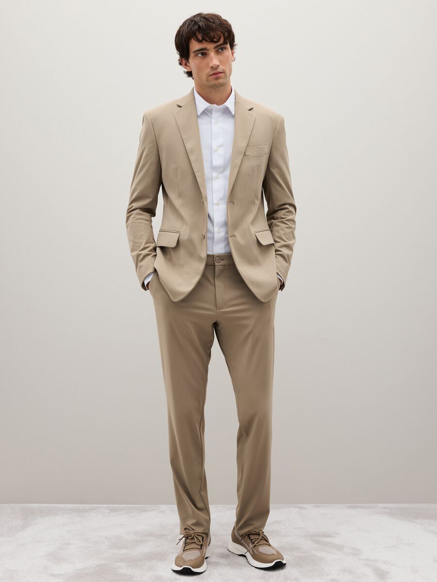 Beige Stretch Fabric Slim Fit Blazer_2