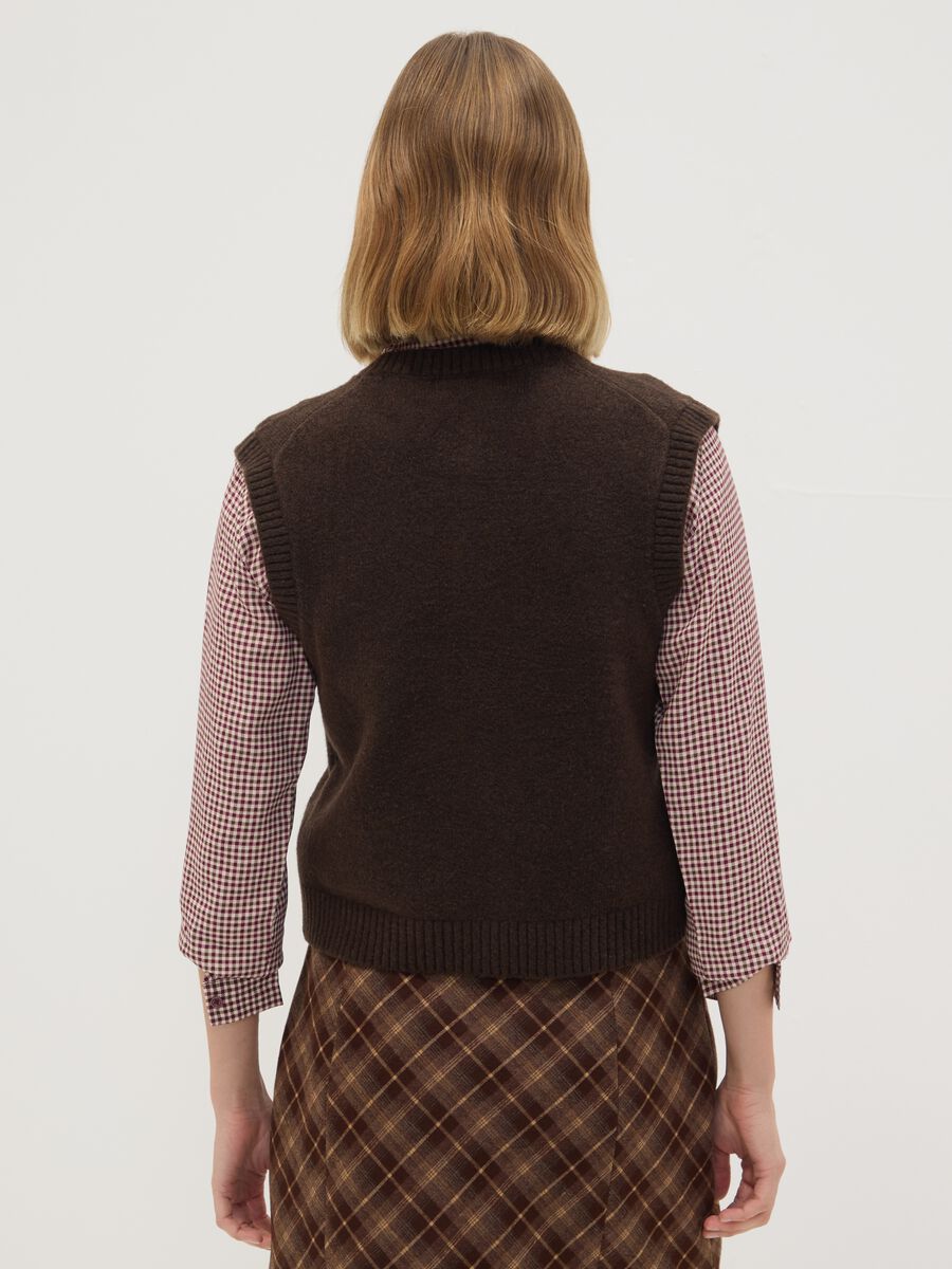 Brown stretch wool crew-neck gilet_3