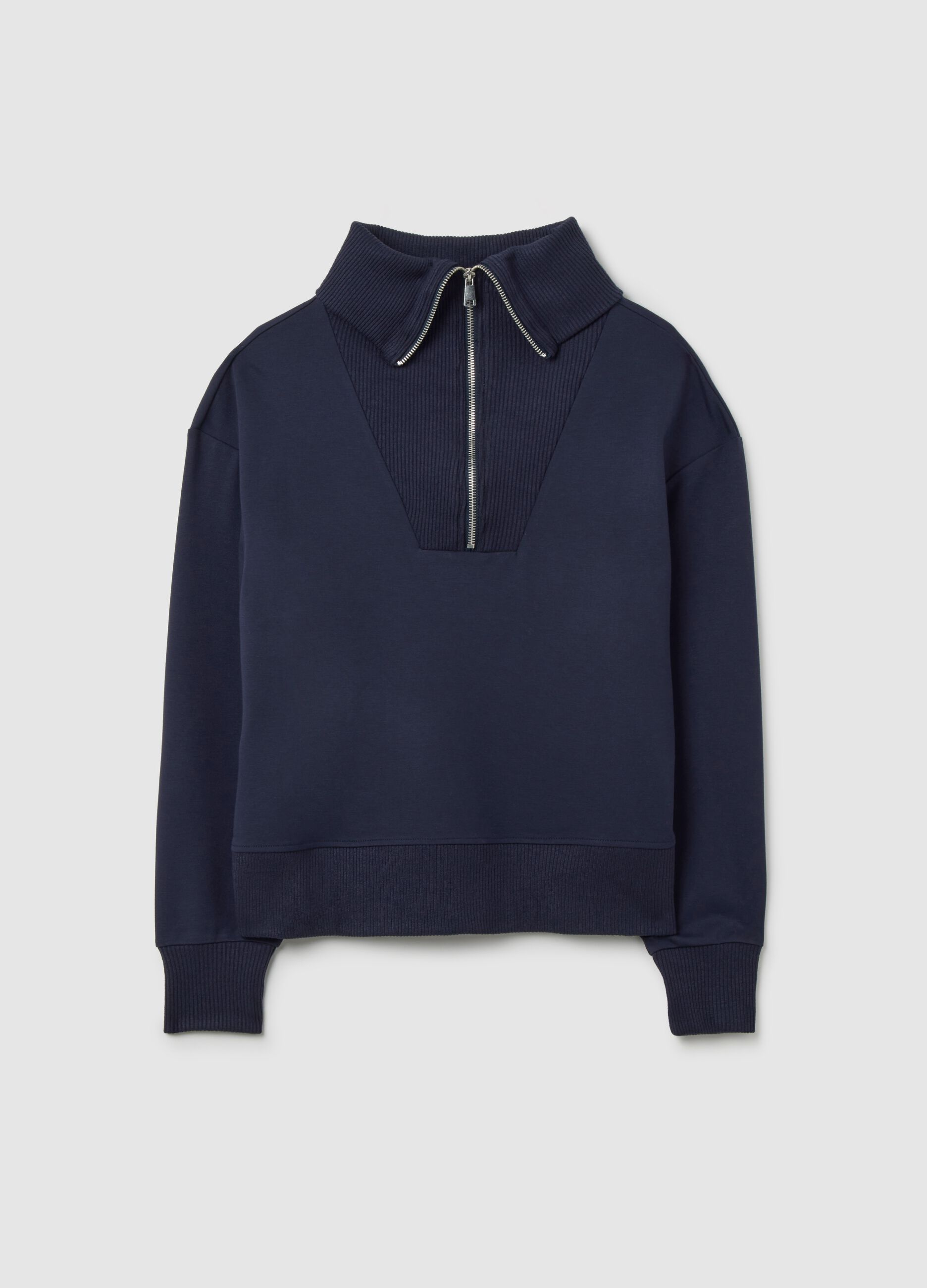 Blue maternity sweatshirt with half zip