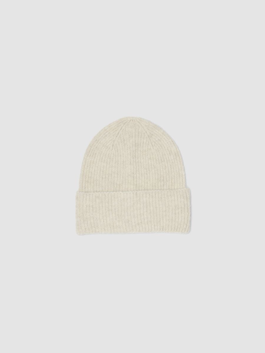 Natural ribbed stretch wool beanie_0
