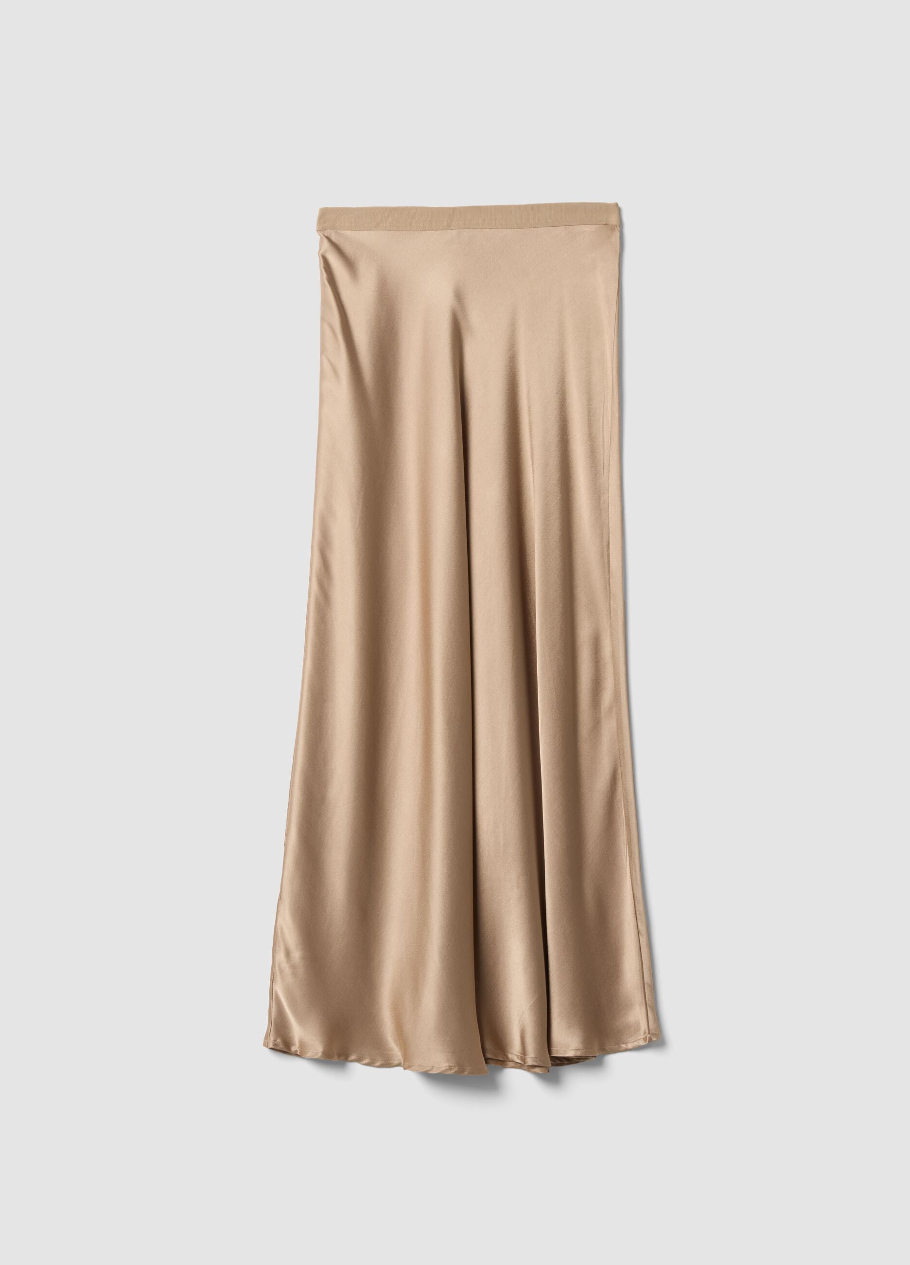 Long beige skirt in pure satin-look viscose
