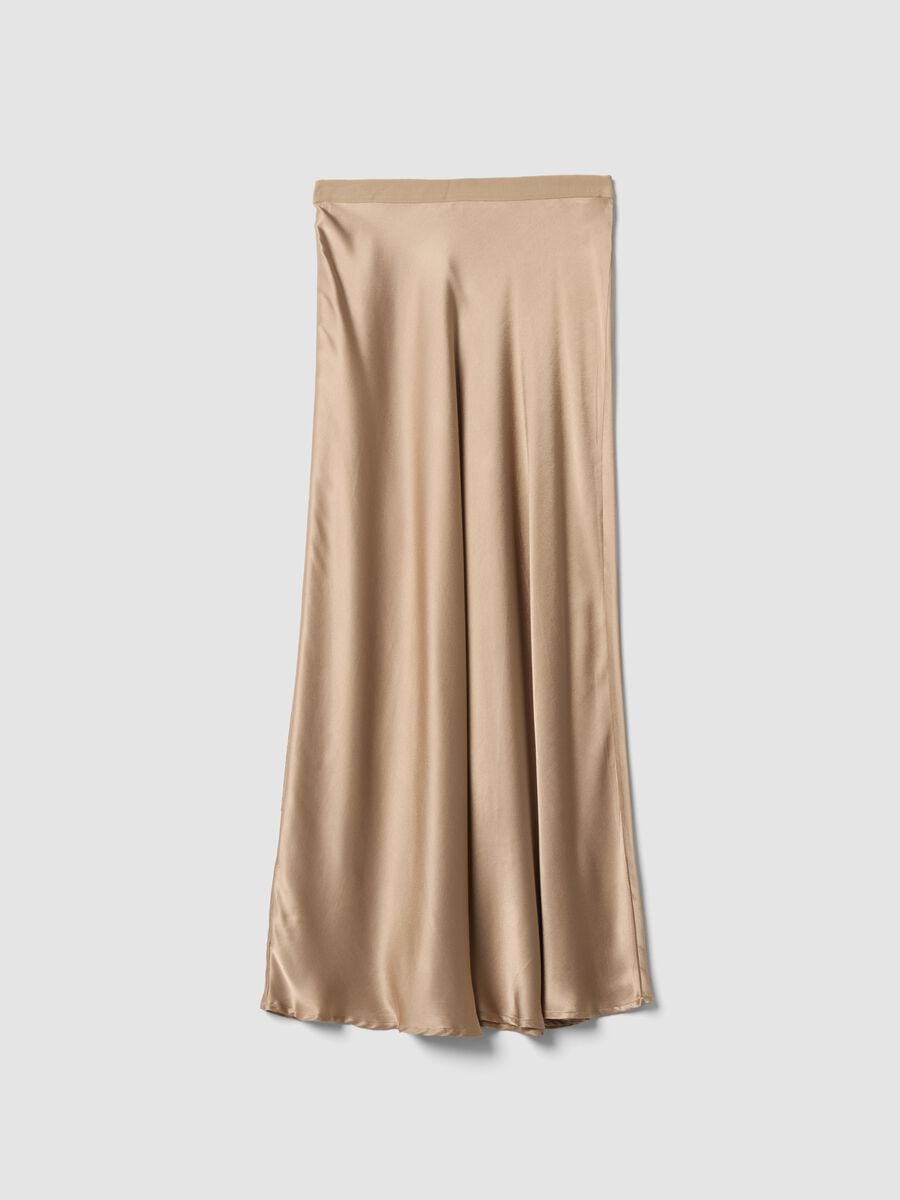 Long beige skirt in pure satin-look viscose_0
