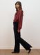 Black ribbed stretch-cotton flared trousers_0