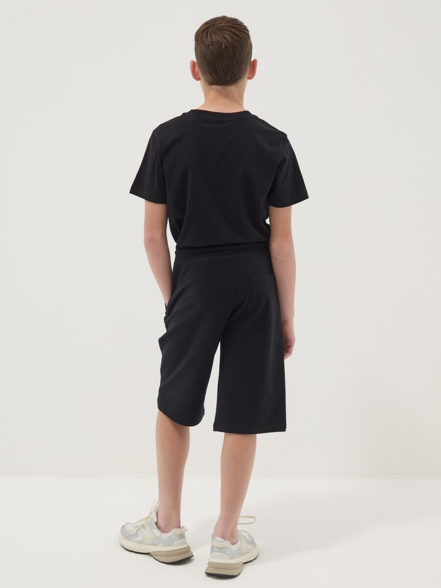 Black pure cotton bermuda shorts with elasticated waist_1