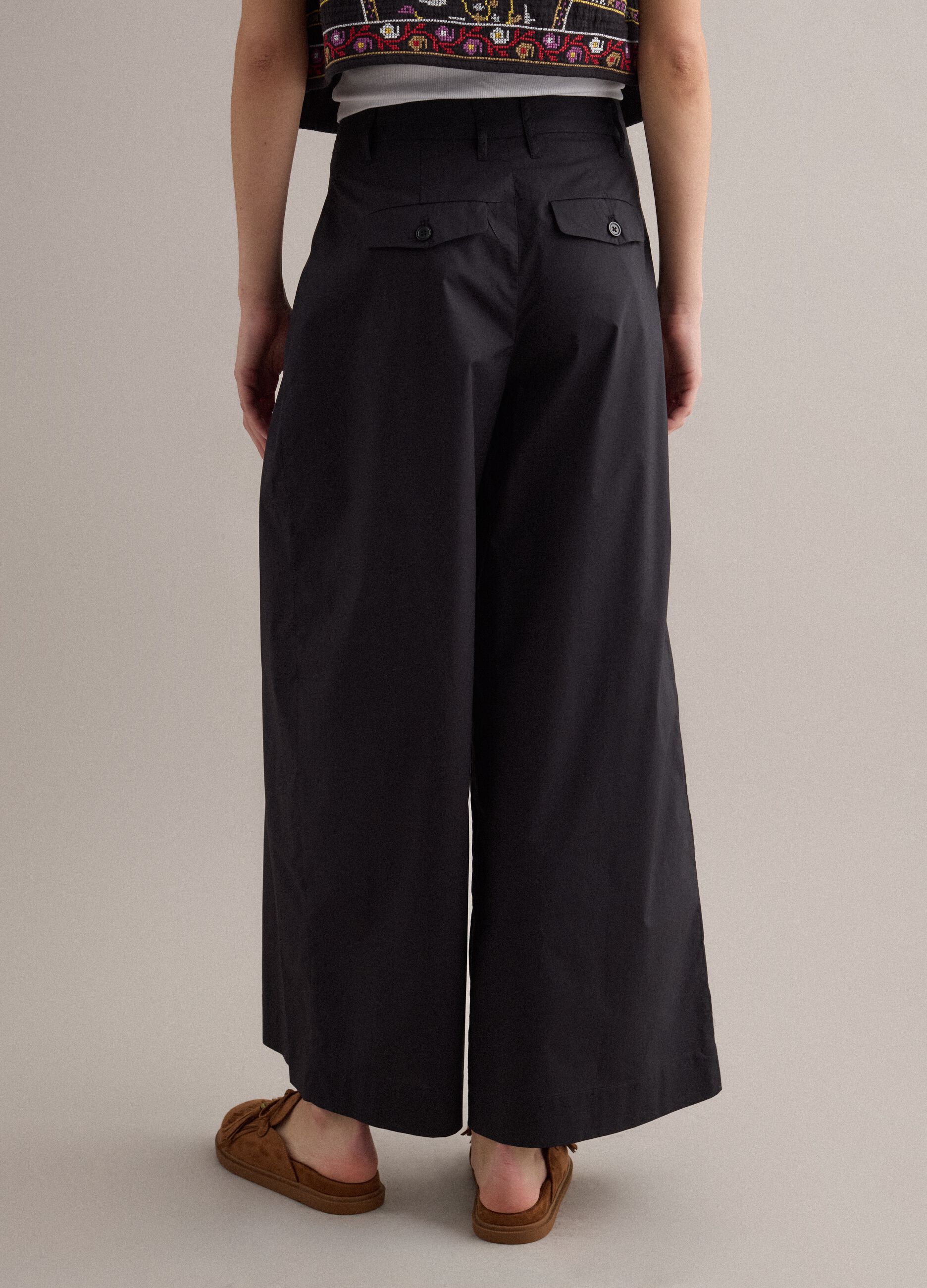 Black wide-leg pure cotton trousers