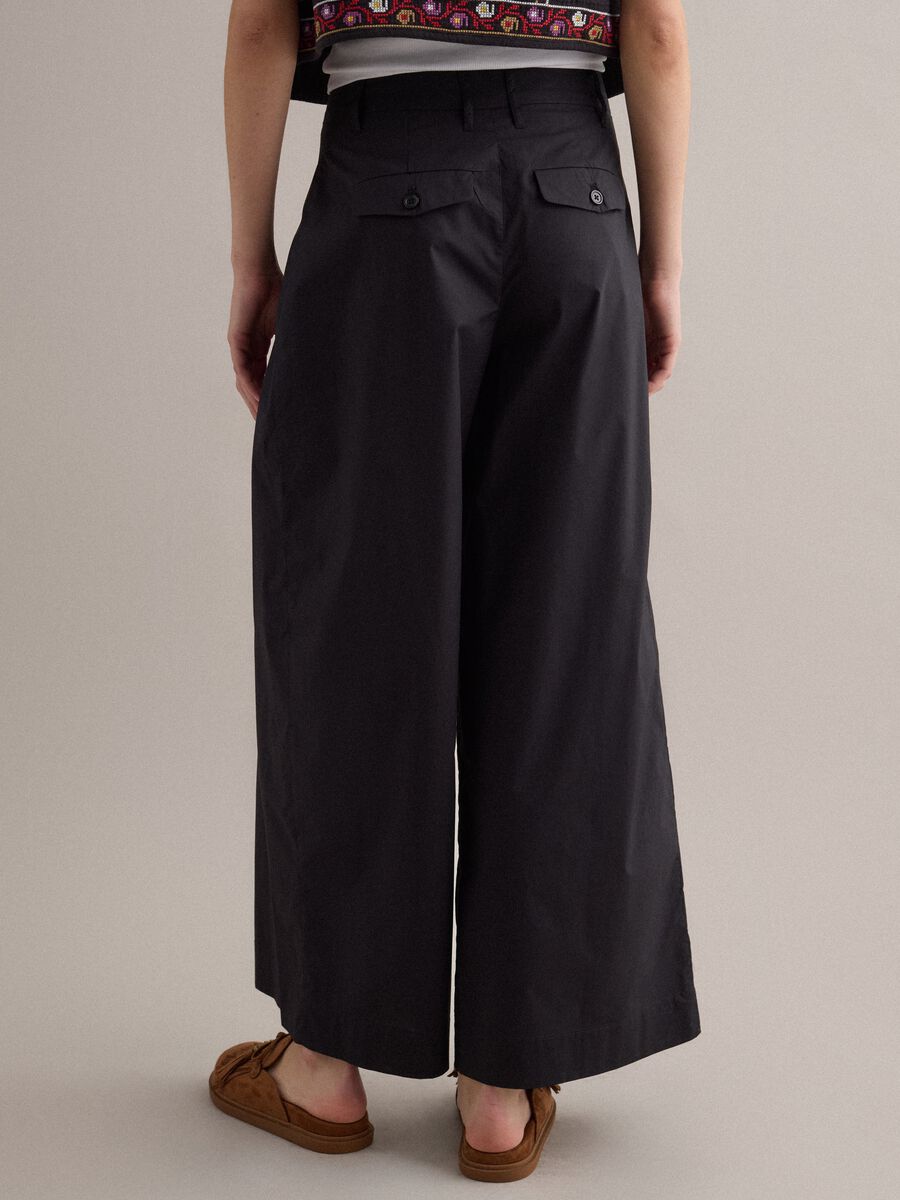 Black wide-leg pure cotton trousers_2