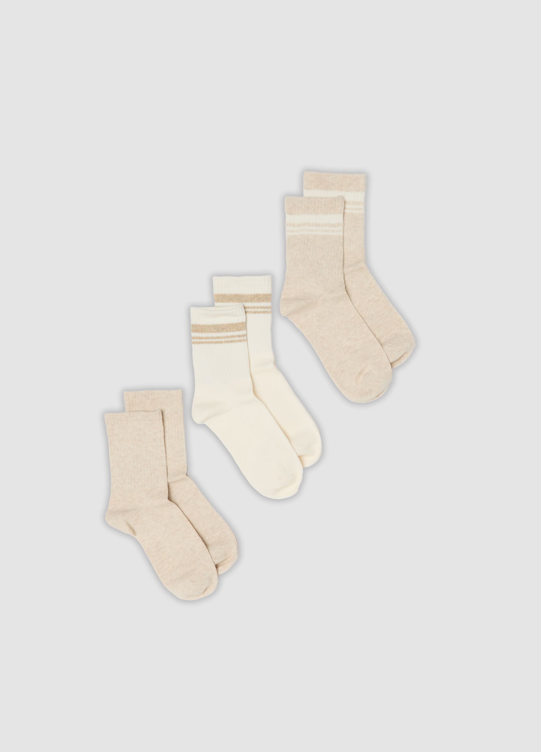 3-pack beige and white stretch organic cotton socks