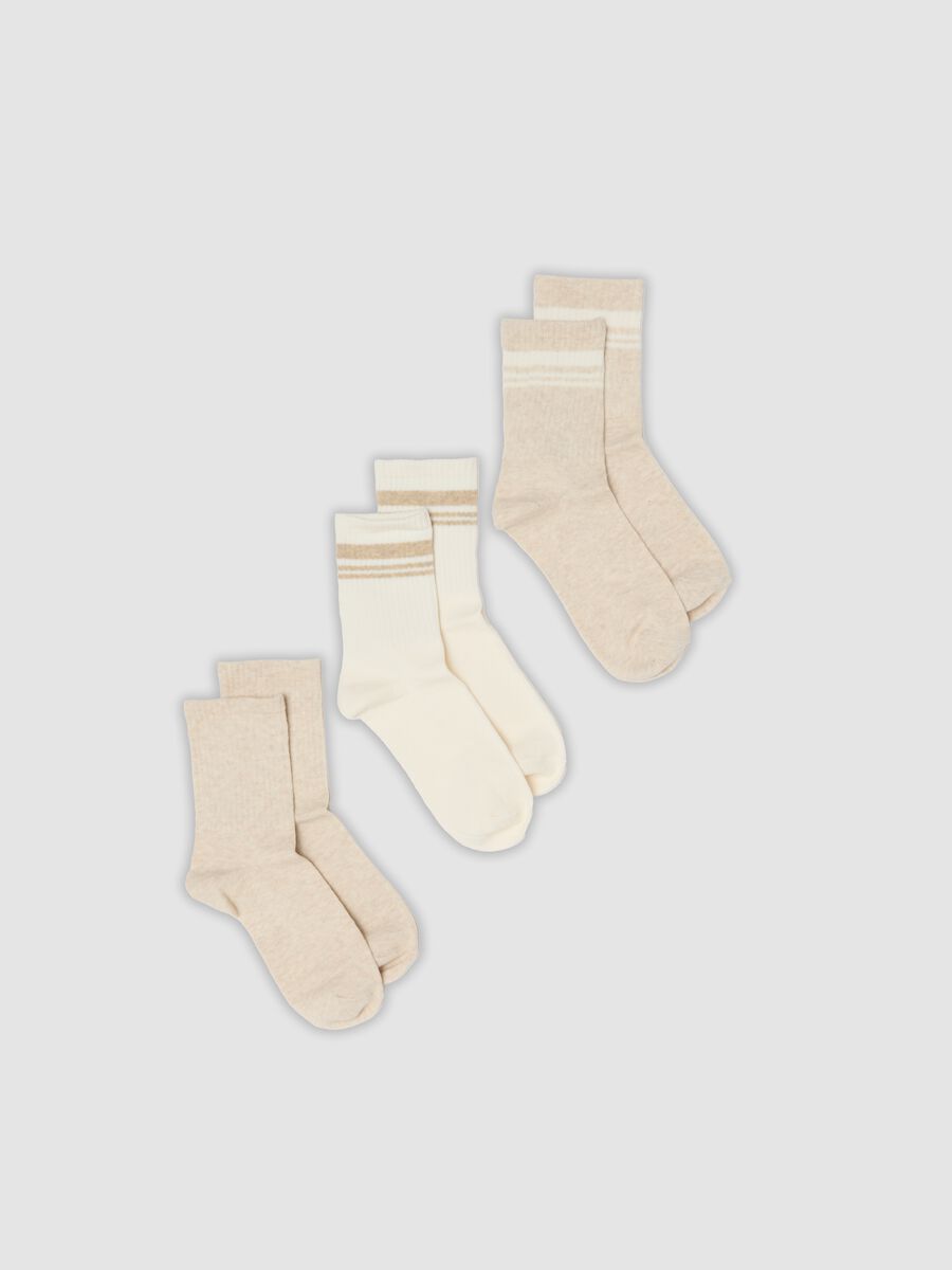 3-pack beige and white stretch organic cotton socks_0