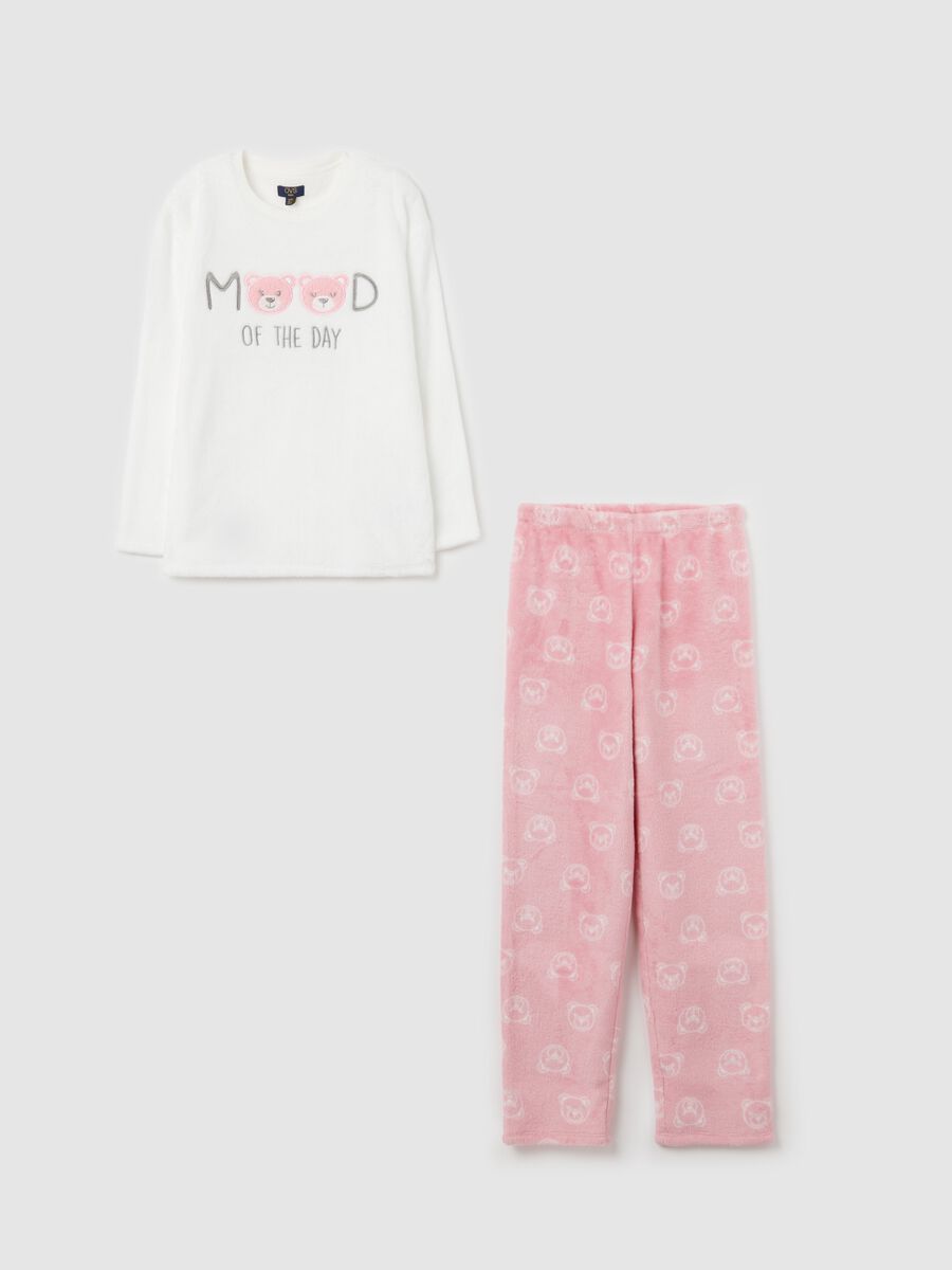 Fleece pyjamas with "Mood of the day" embroidery_0