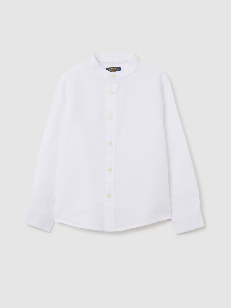 OVS Kids White Long Sleeve Linen and Cotton Shirt_0