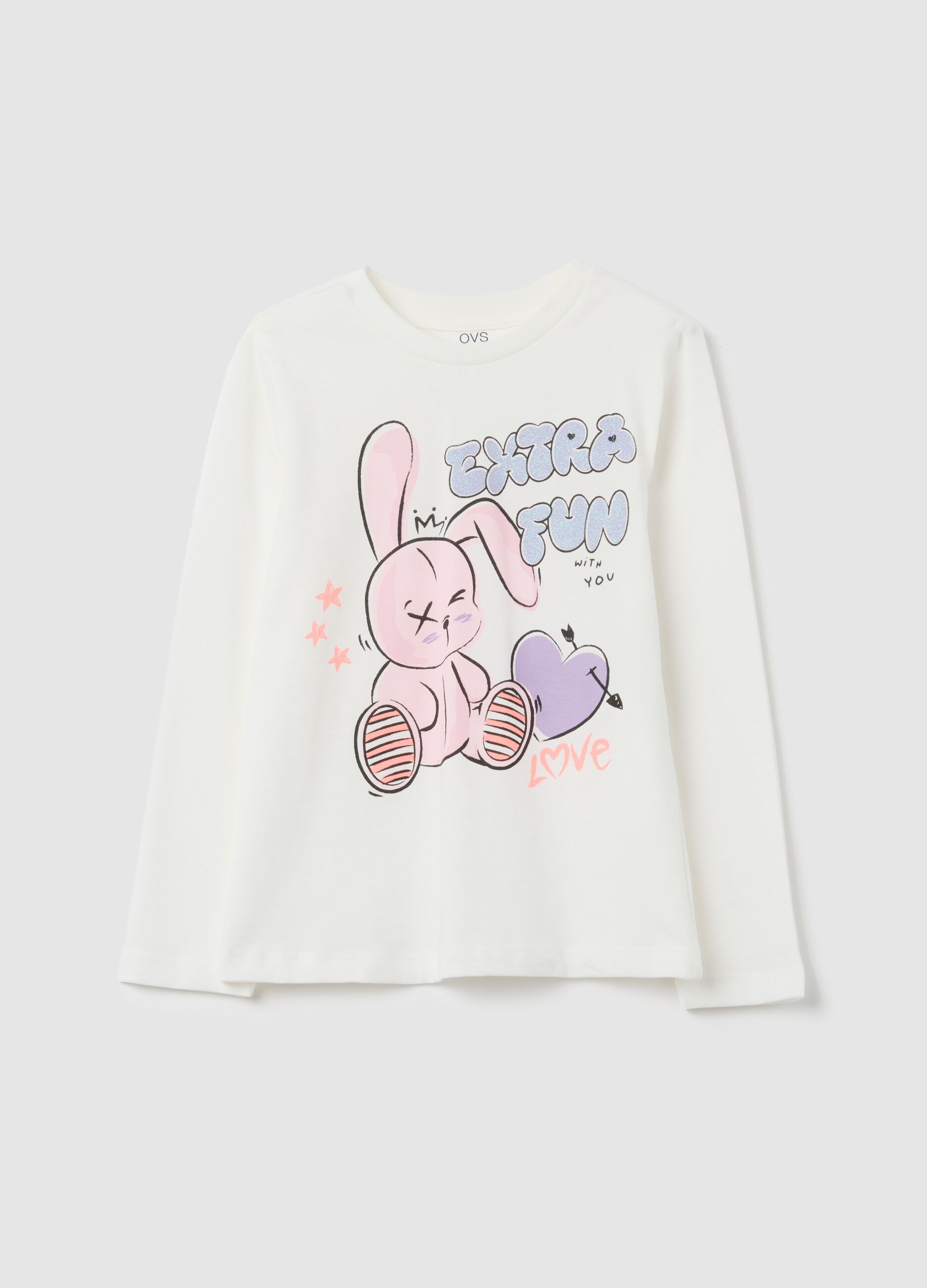 Girls' pure cotton white T-shirt with print