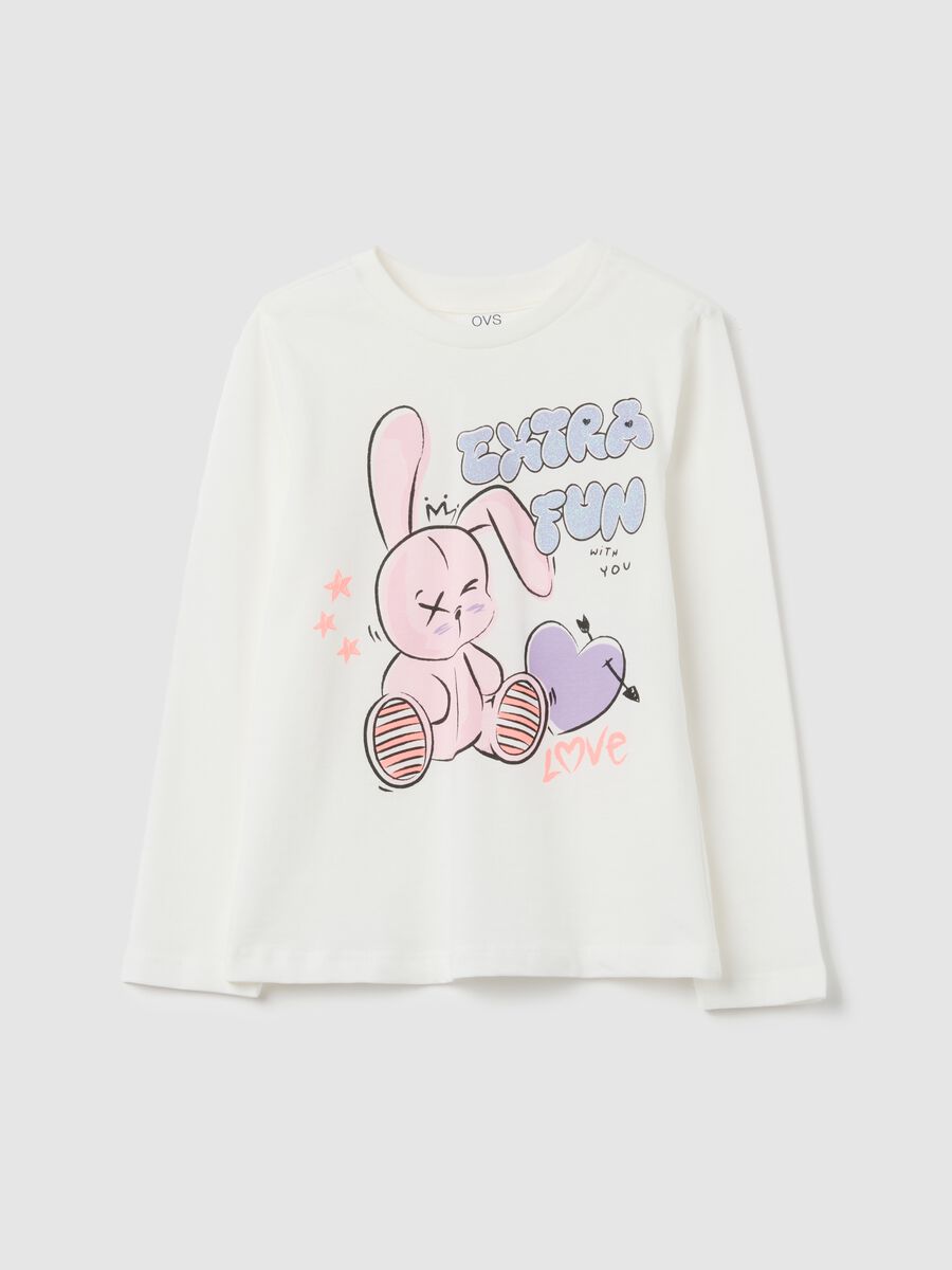Girls' pure cotton white T-shirt with print_0