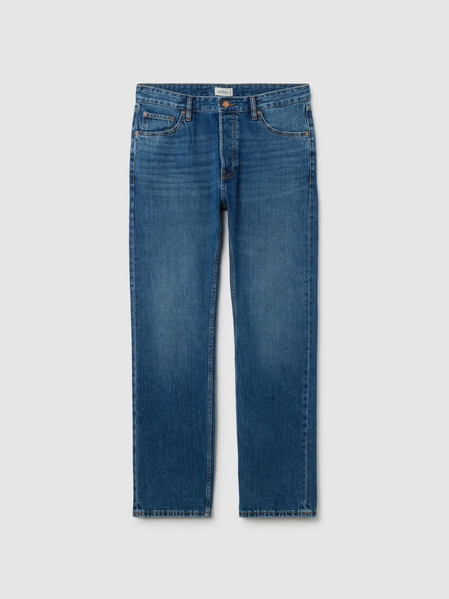 Straight fit blue jeans in pure cotton_0